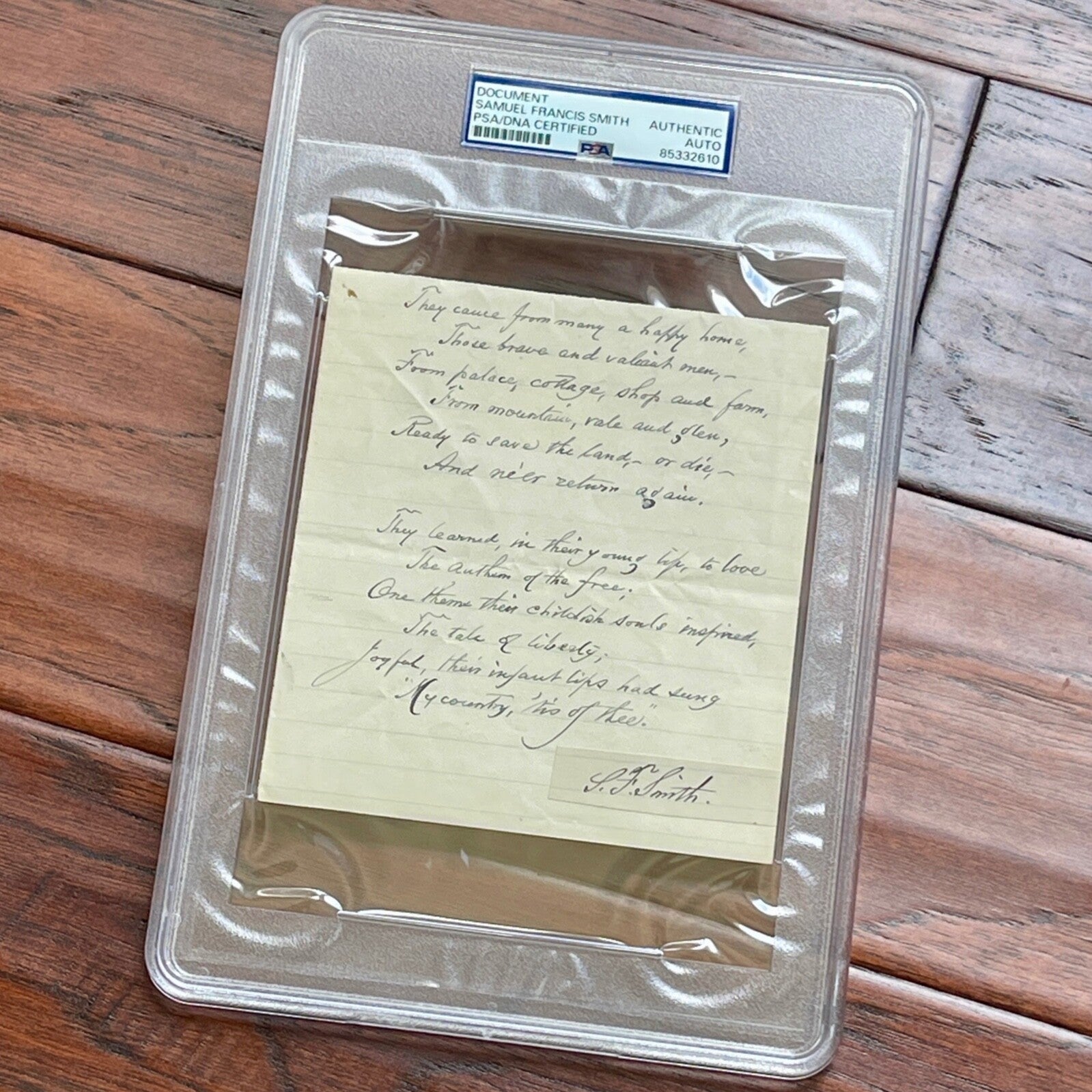 SAMUEL FRANCIS SMITH * PSA * AMERICA / My Country 'Tis of Thee AUTOGRAPH Signed