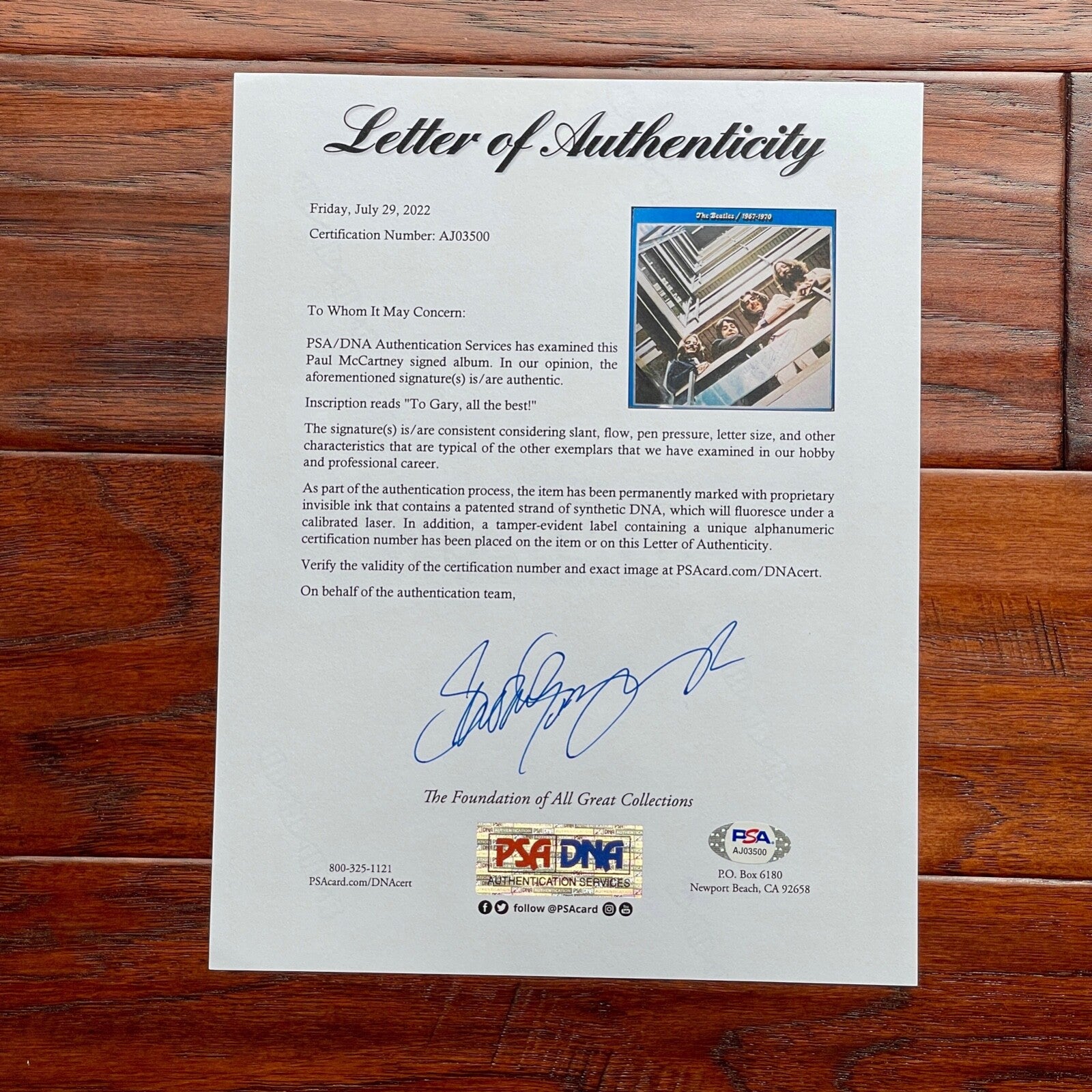 PAUL McCARTNEY * PSA *  Autograph BEATLES 1967-1970 LP Blue Vinyl Album SIGNED