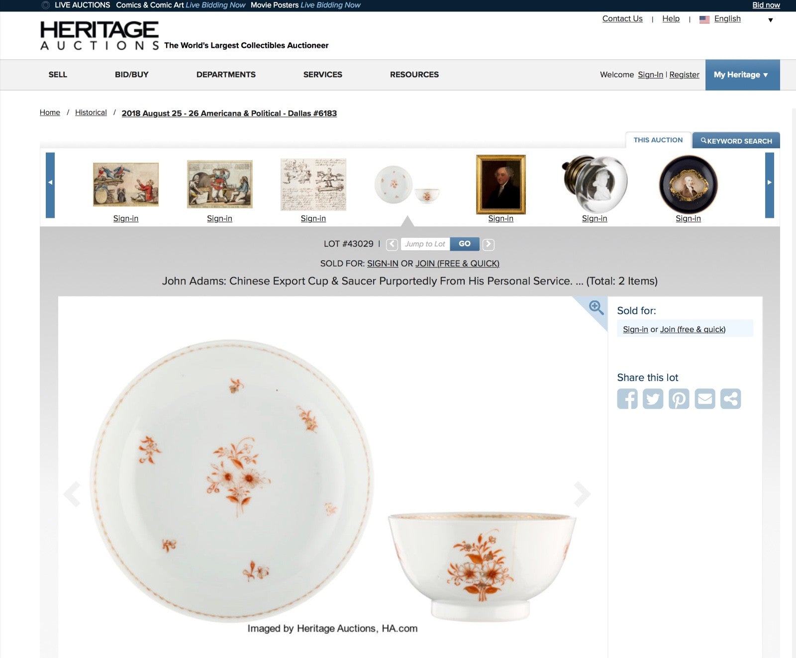 JOHN ADAMS * Personally OWNED & USED Teacup & Saucer * Boston Tea Party