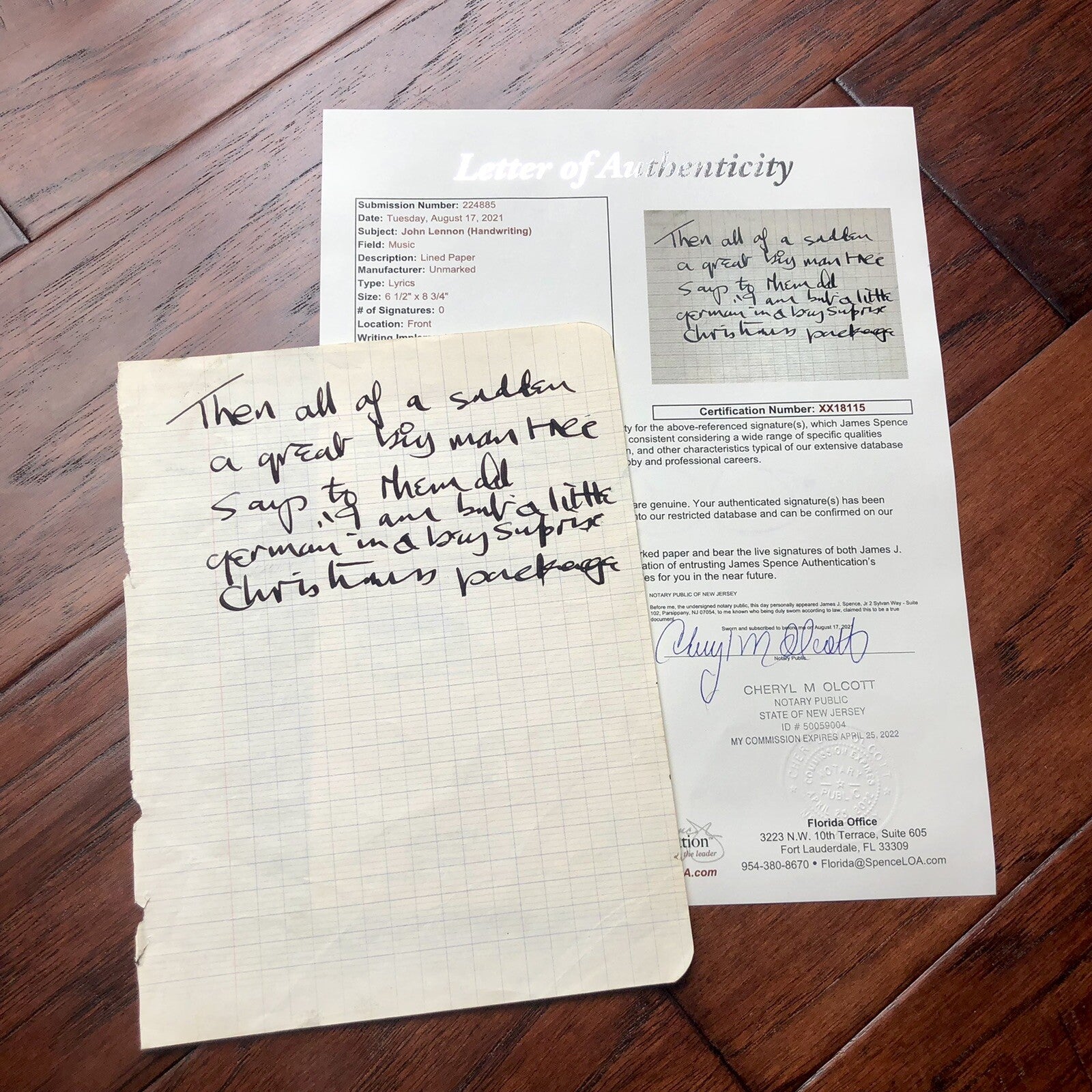 JOHN LENNON * JSA LOA * Handwritten Autograph Prose Poem Lyrics * Not Signed