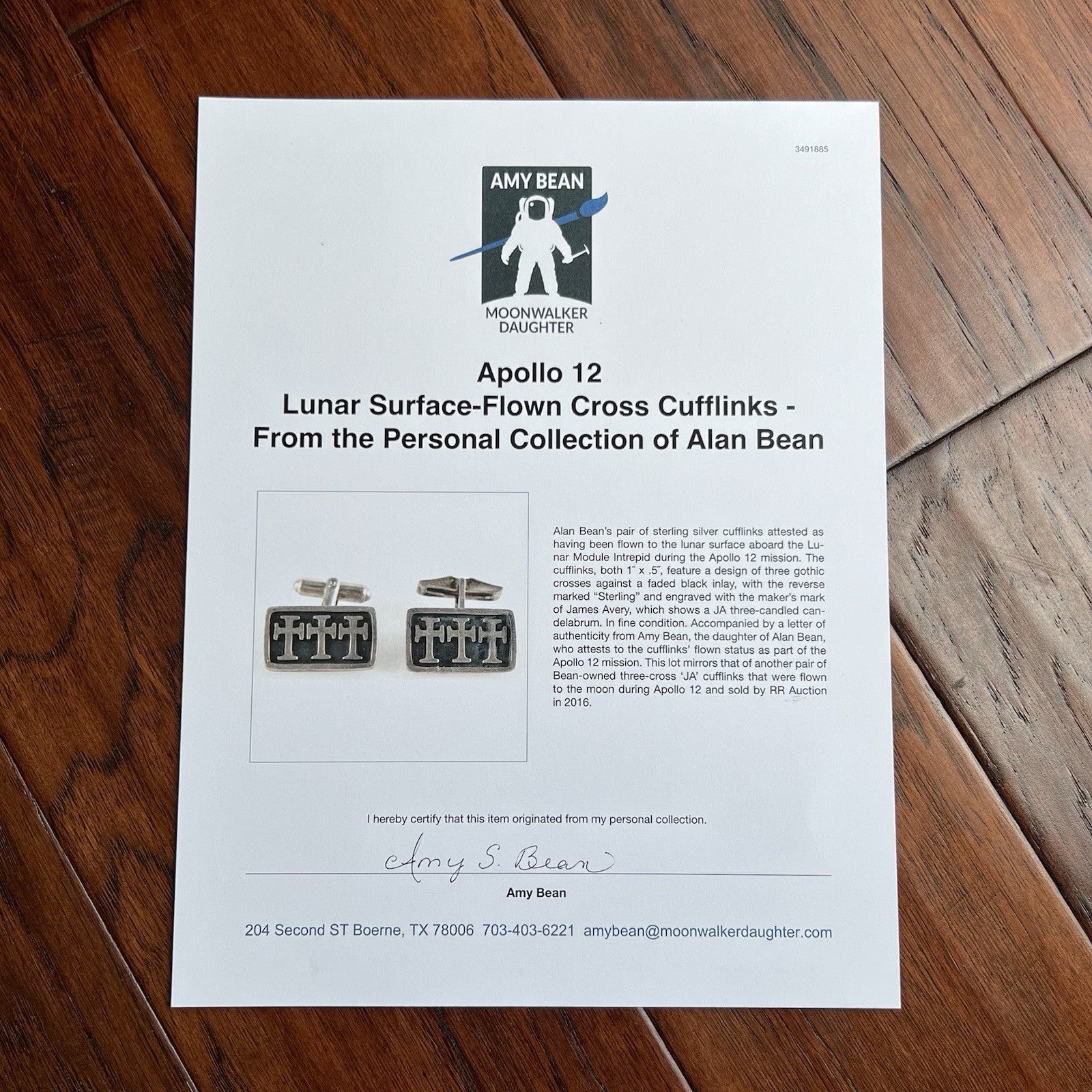 APOLLO 12 * LUNAR SURFACE FLOWN Cross Cufflinks * ALAN BEAN * MOON Autograph COA
