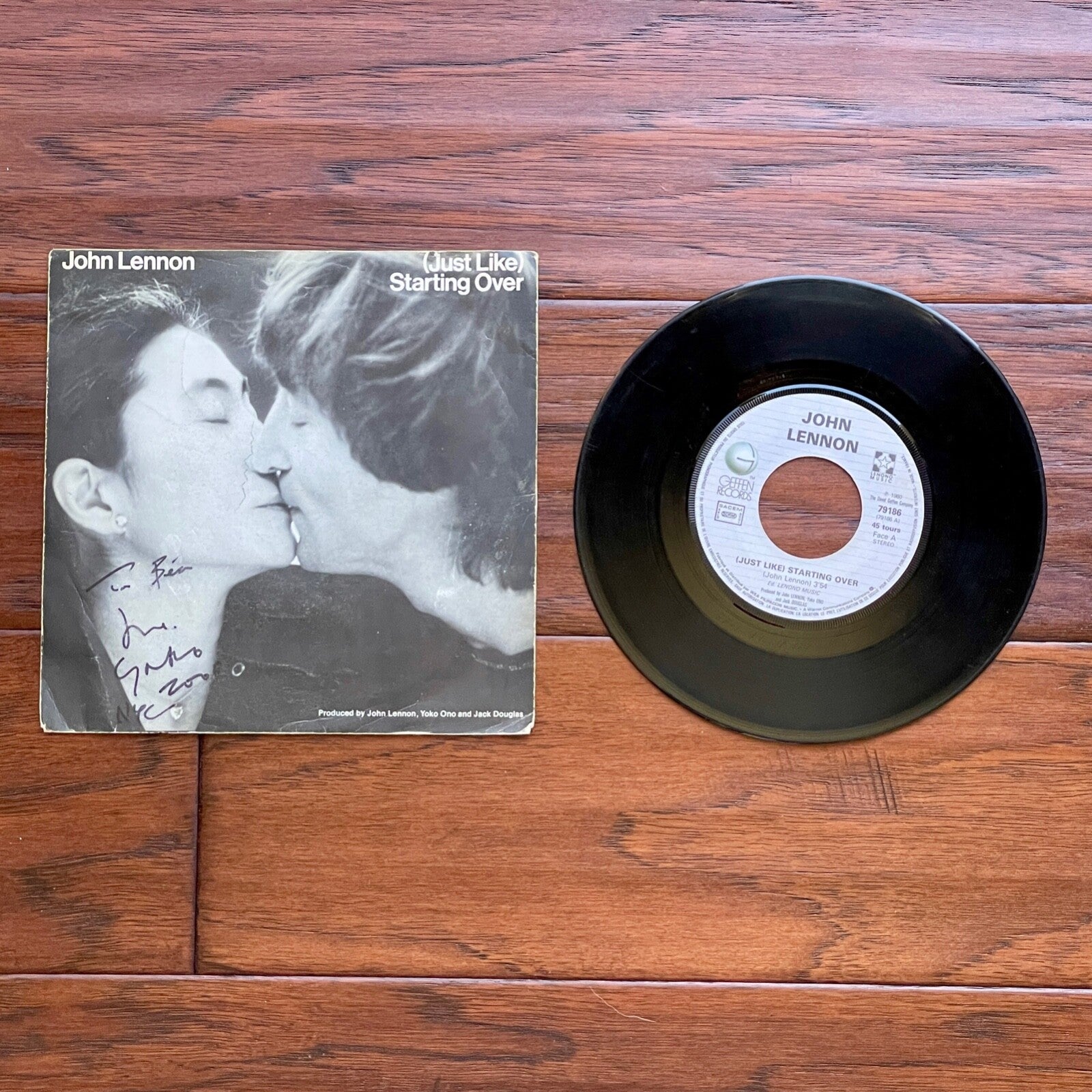 YOKO ONO * JSA * Autograph "STARTING OVER" 45 RPM Signed * Lennon DOUBLE FANTASY