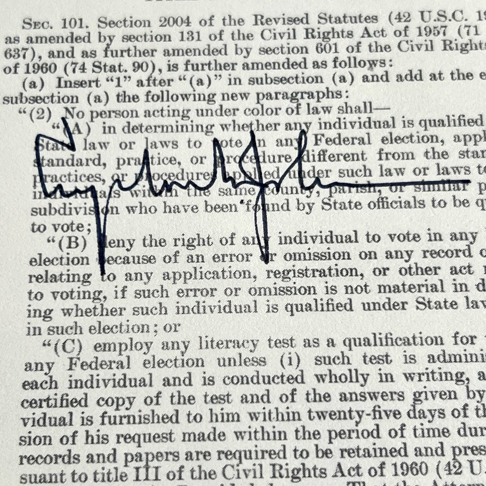 LYNDON B. JOHNSON * PSA/DNA * Autograph CIVIL RIGHTS ACT Souvenir Signed