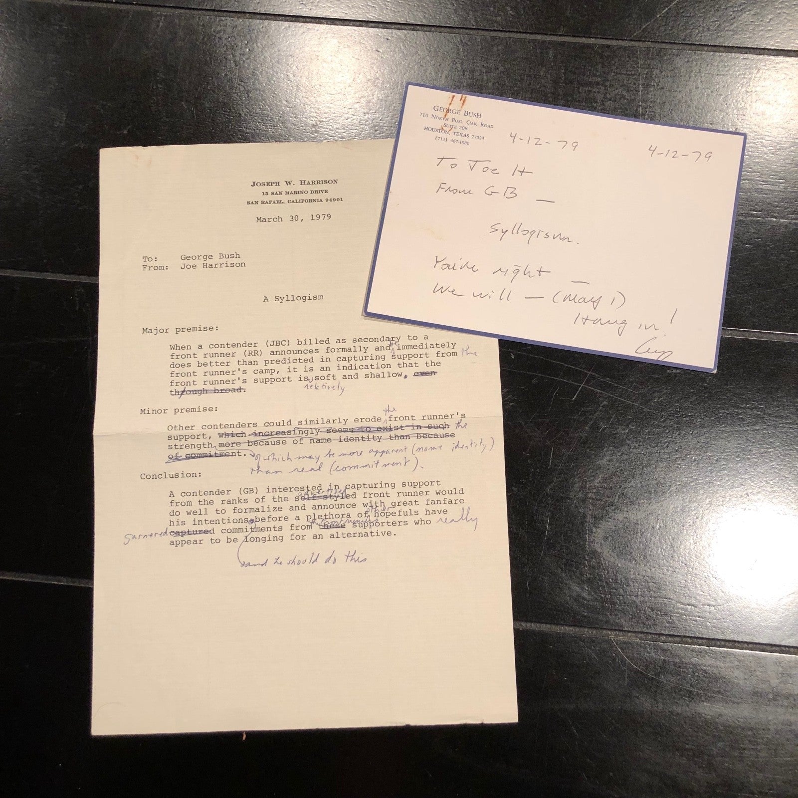 George HW Bush PSA/DNA Handwritten AUTOGRAPH "front runner" Note + correx SIGNED