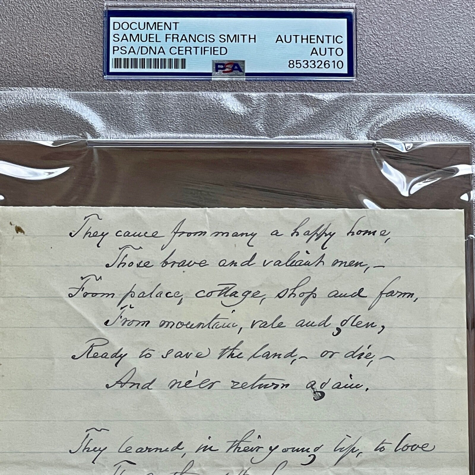 SAMUEL FRANCIS SMITH * PSA * AMERICA / My Country 'Tis of Thee AUTOGRAPH Signed