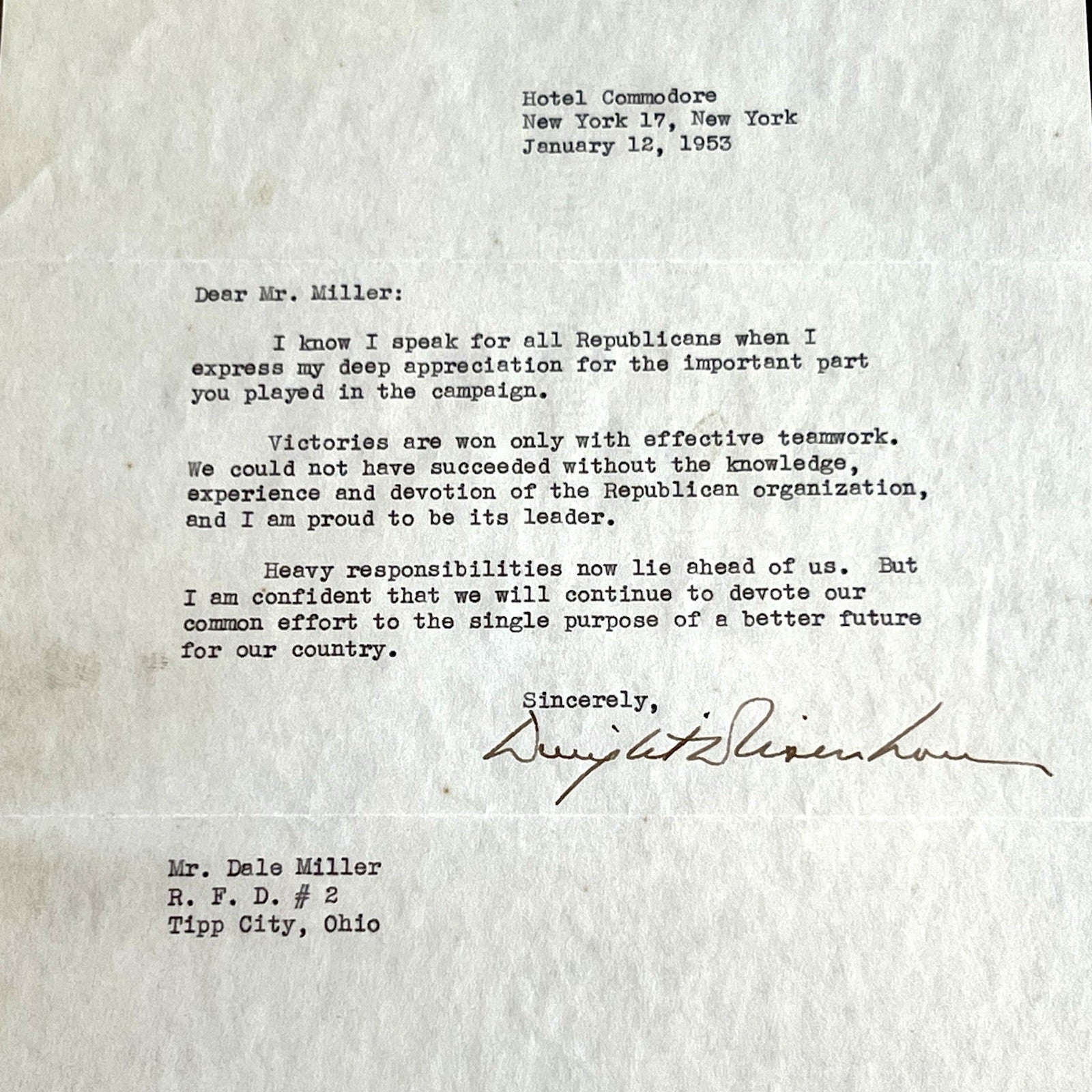 DWIGHT D. EISENHOWER * PSA * Autograph Letter Signed 8 DAYS BEFORE INAUGURATION