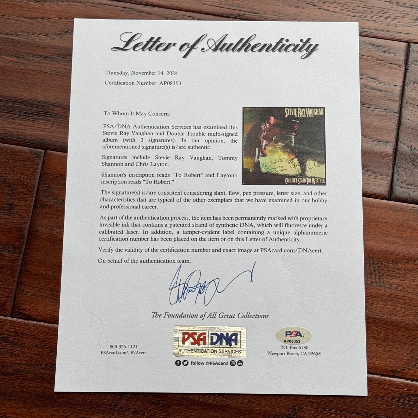 STEVIE RAY VAUGHAN * PSA * Autograph WEATHER LP Album Signed w/ Double Trouble