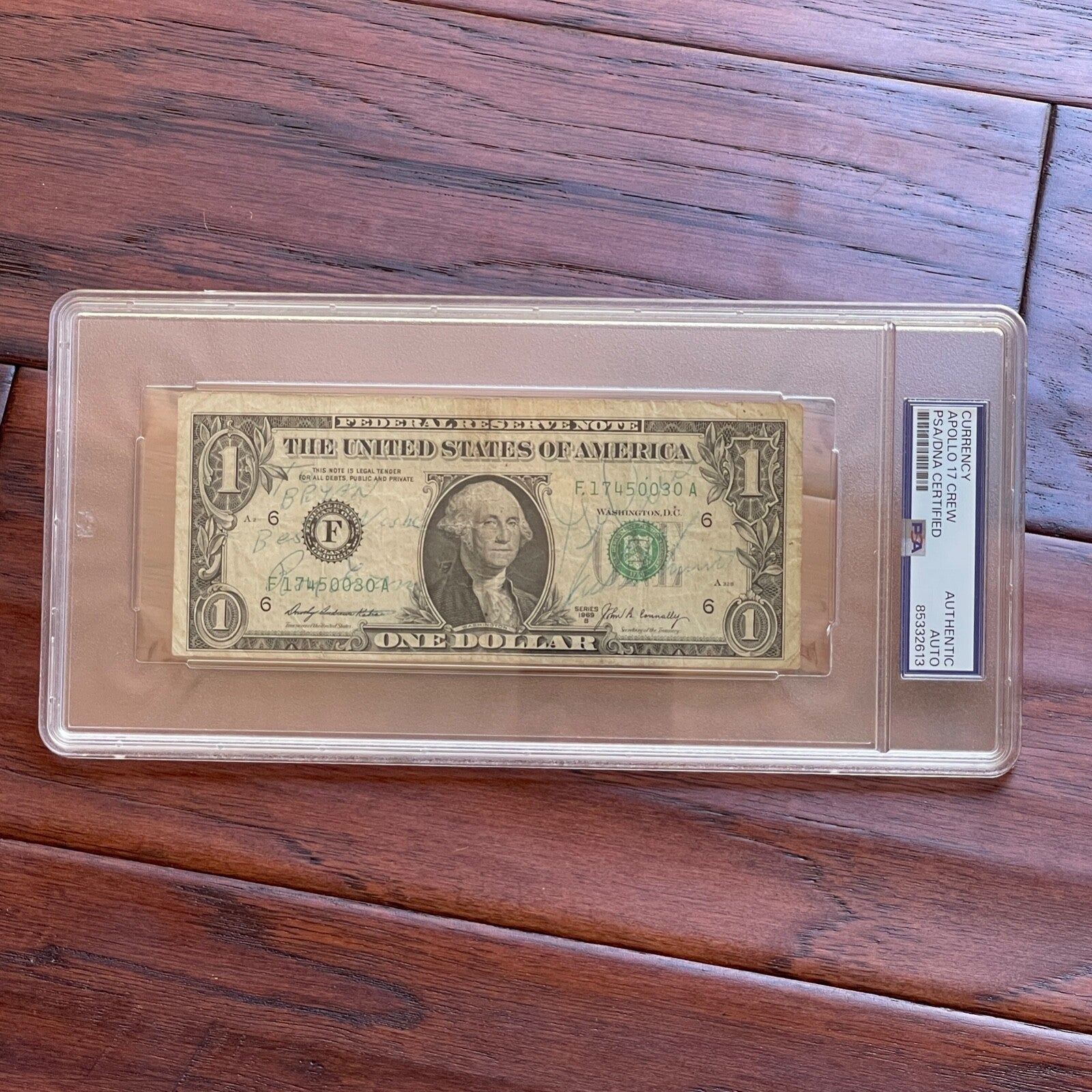 APOLLO 17 * PSA * Crew Signed Dollar Bill Autograph Gene CERNAN  EVANS * SCHMIDT