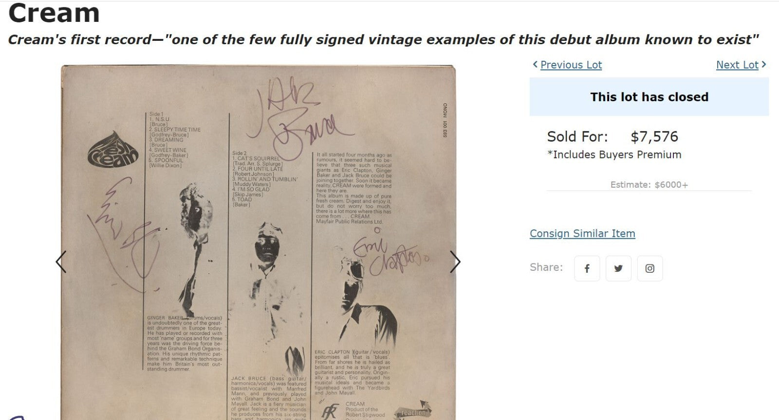 CREAM * PSA/DNA * Eric Clapton Jack Bruce Autograph Signed Album Print Fresh