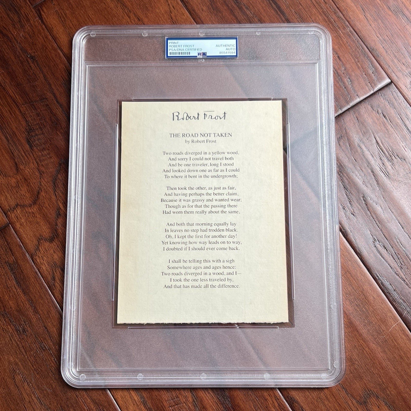 ROBERT FROST * PSA * Autograph "ROAD NOT TAKEN" Signed Souvenir Printed POEM