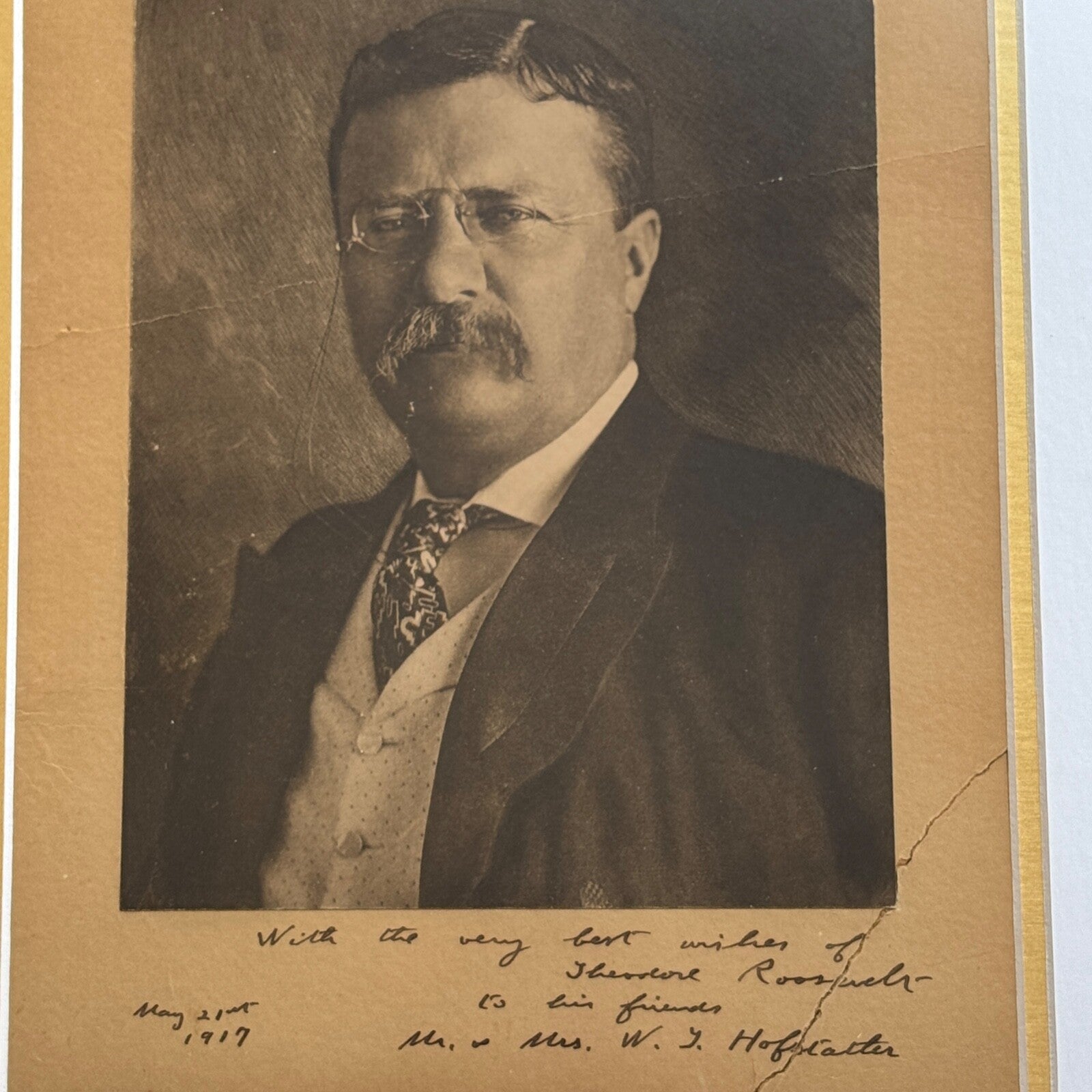 THEODORE ROOSEVELT * PSA/DNA * Autograph Portrait Photo Signed * 1917 Framed