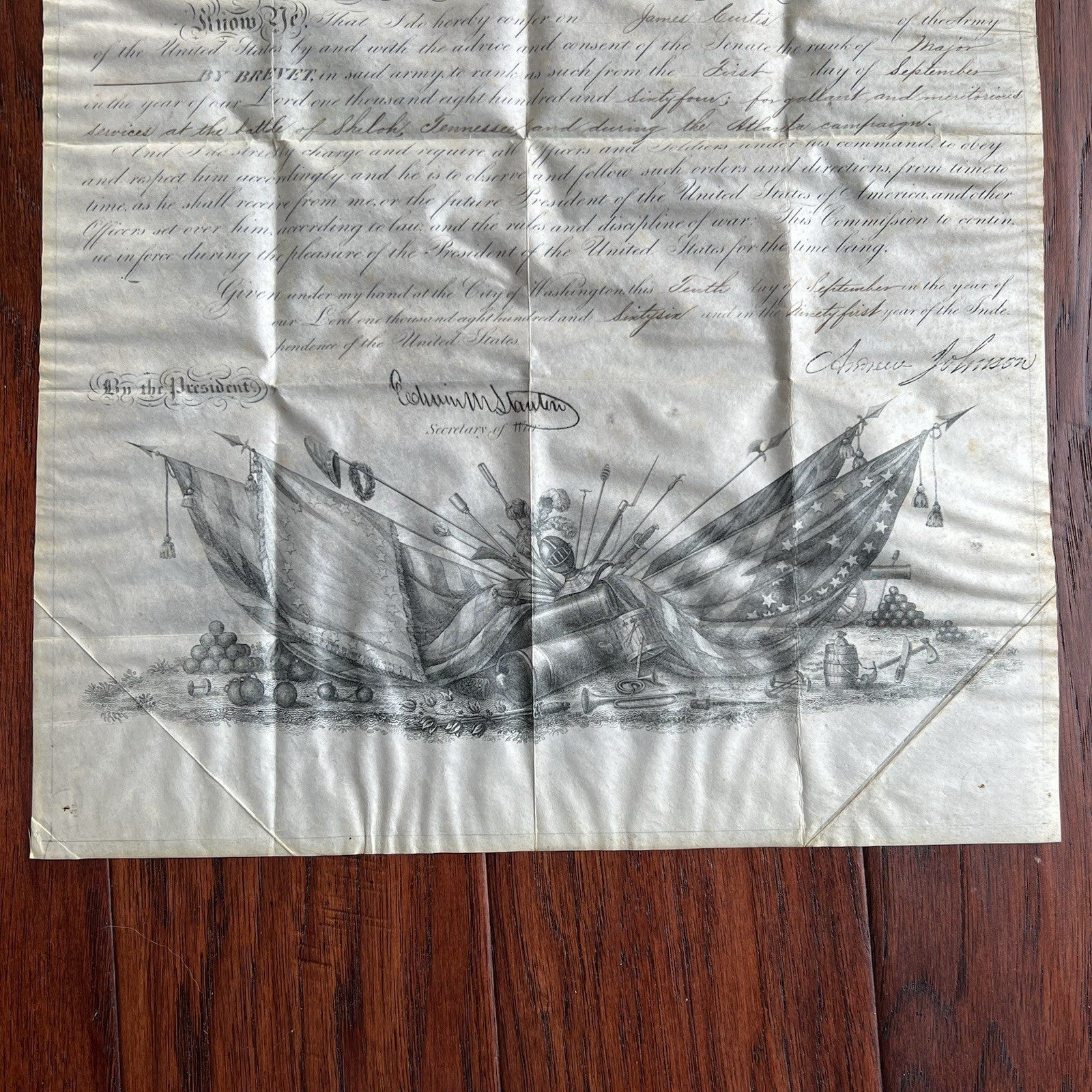 ANDREW JOHNSON & EDWIN STANTON  Stamped Signatures Military Appointment “Signed”