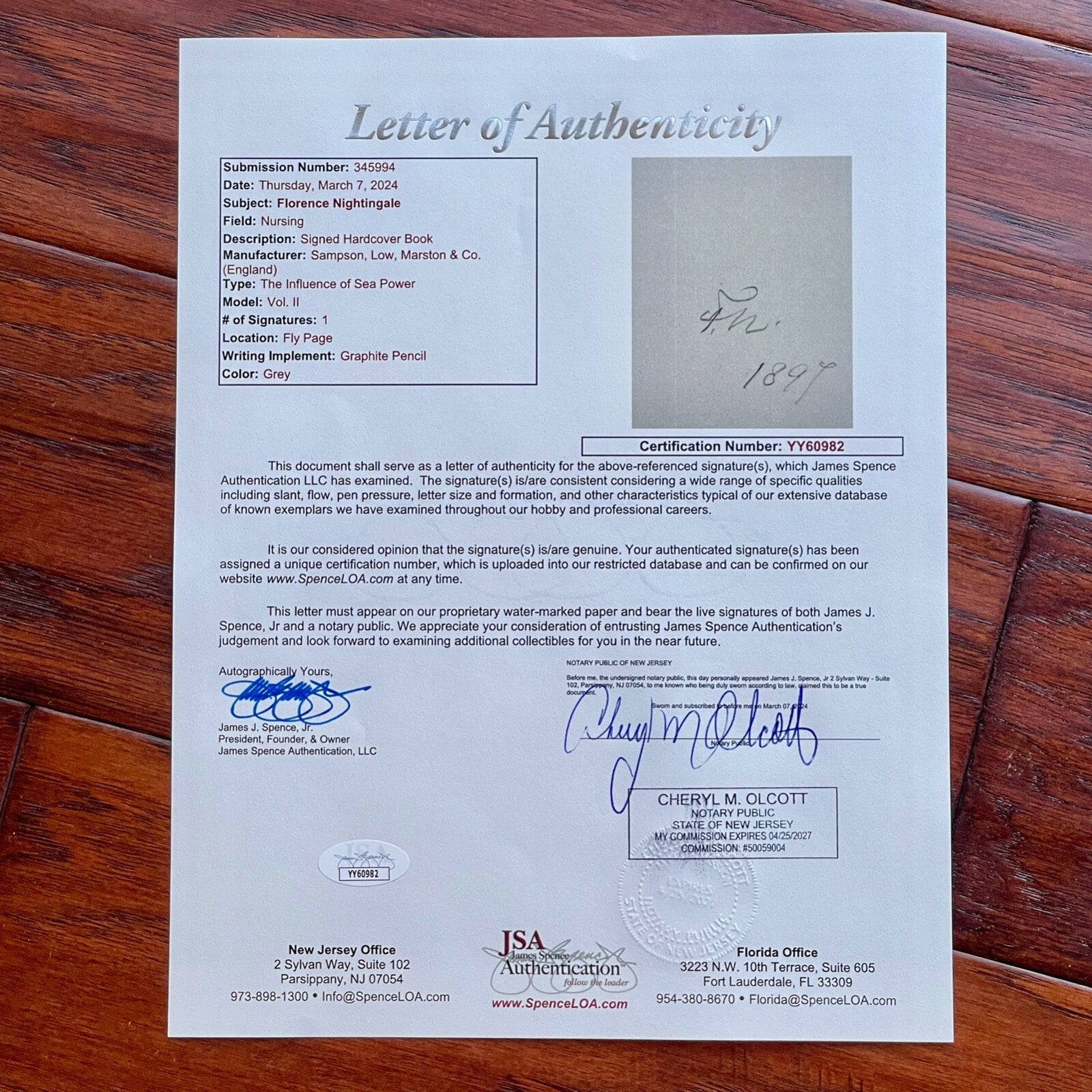 FLORENCE NIGHTINGALE * JSA * Autograph Book Signed & Gifted * Vol II French Rev