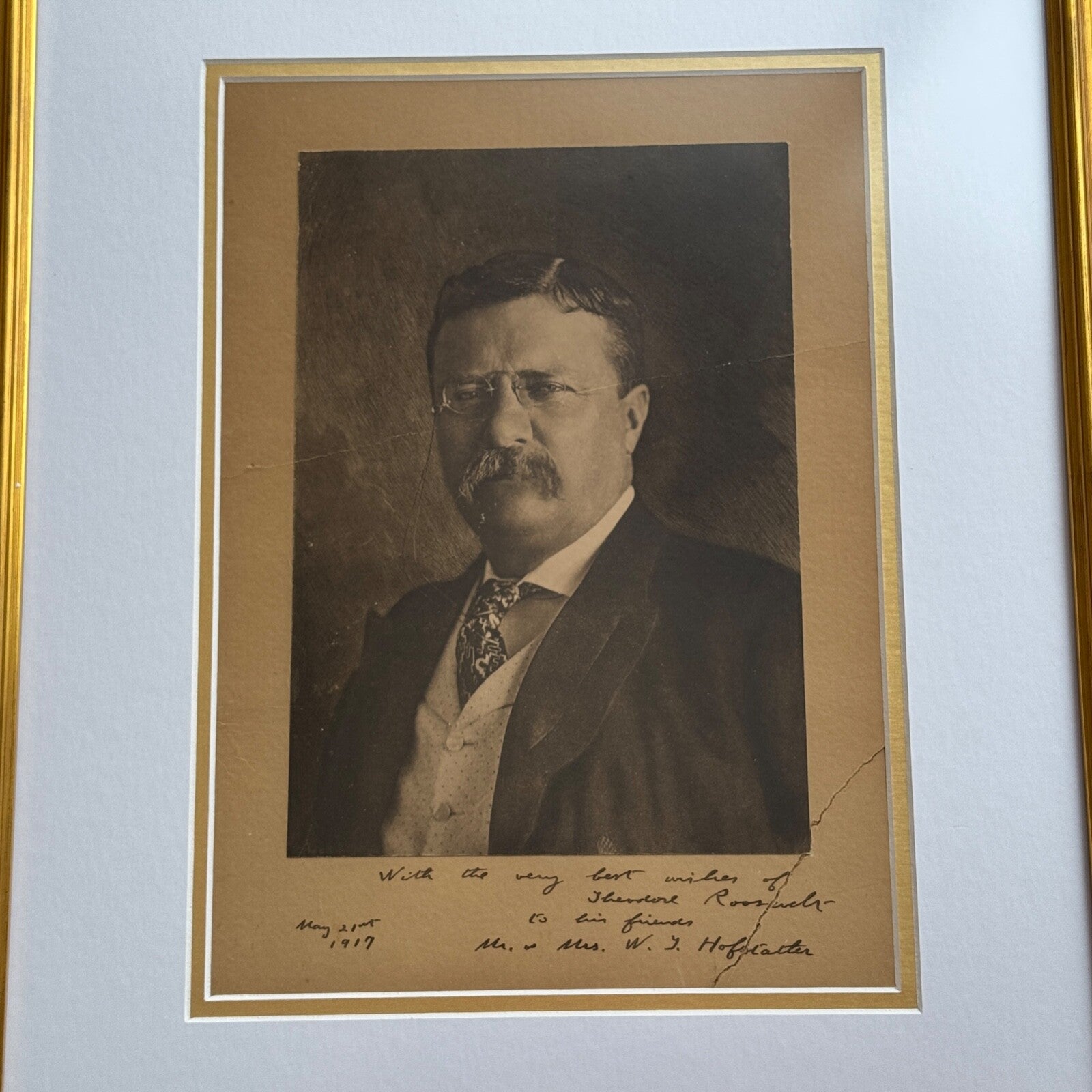 THEODORE ROOSEVELT * PSA/DNA * Autograph Portrait Photo Signed * 1917 Framed