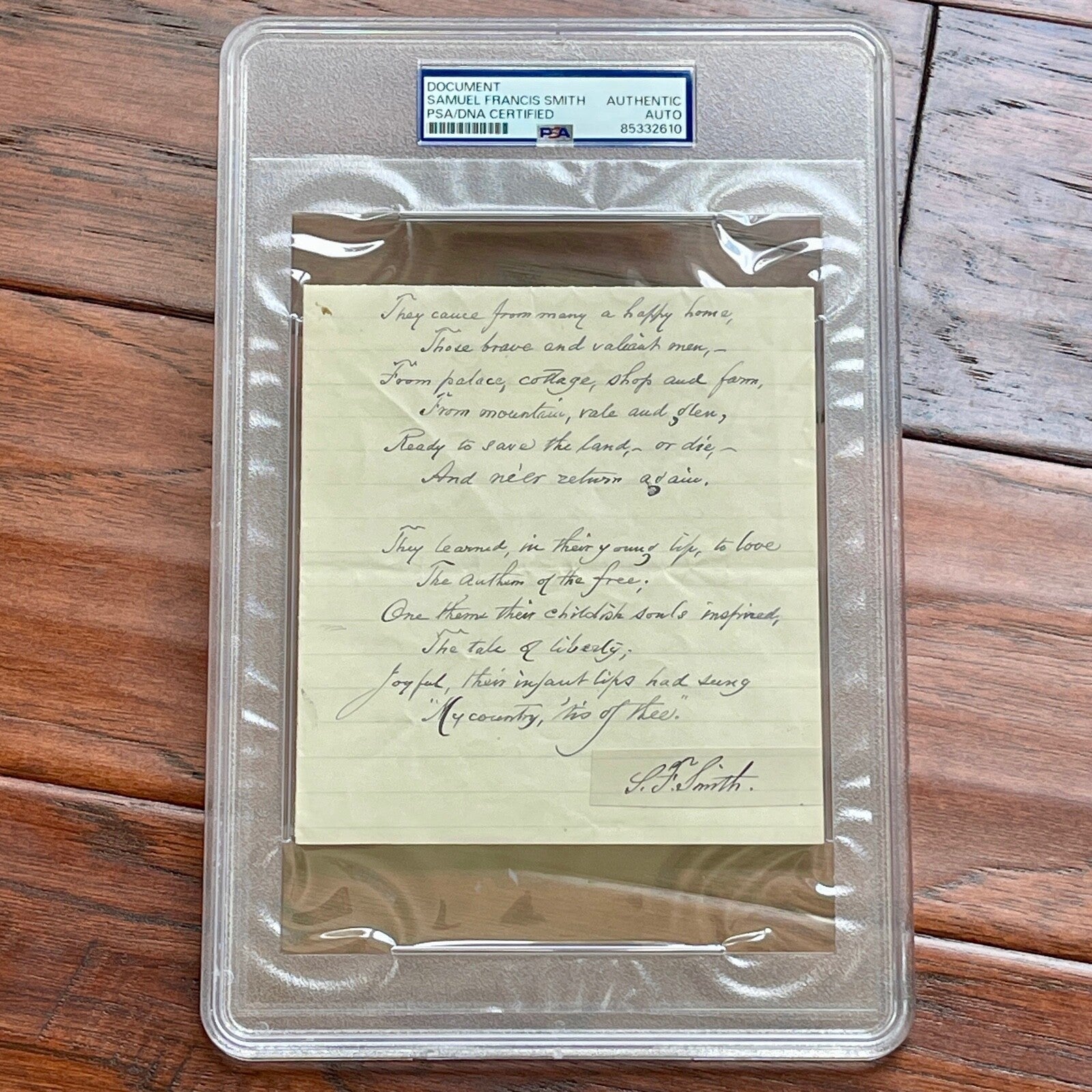 SAMUEL FRANCIS SMITH * PSA * AMERICA / My Country 'Tis of Thee AUTOGRAPH Signed