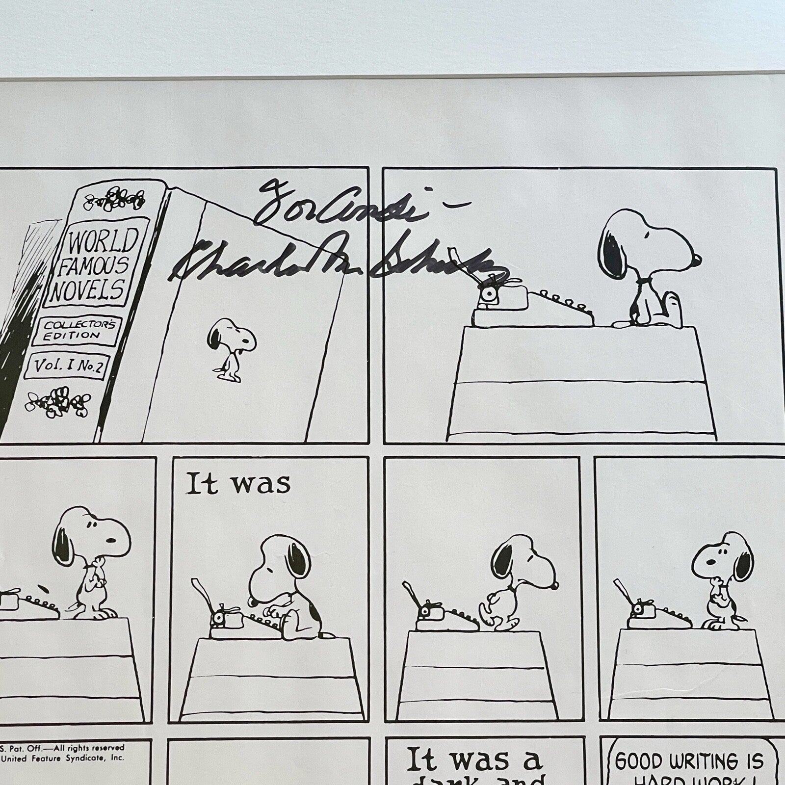 CHARLES M SCHULZ * PSA * Autograph SNOOPY "Good Writing" Peanuts XL Strip Signed