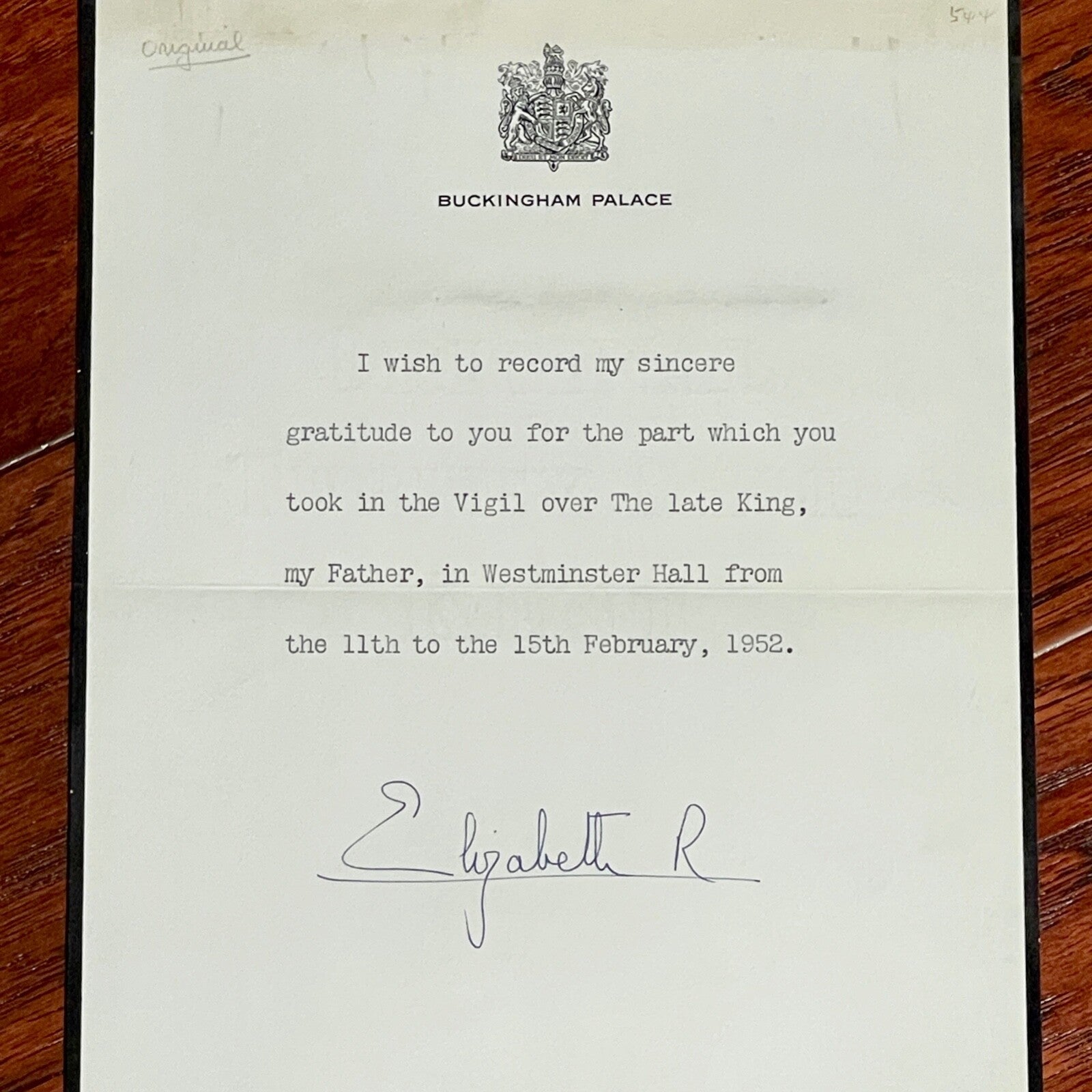 QUEEN ELIZABETH II * JSA * Autograph Letter DEATH OF HER FATHER Signed