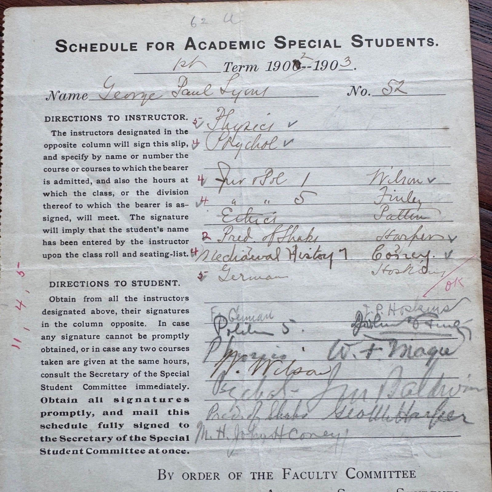 WOODROW WILSON  * JSA * Autograph PRINCETON Academic Schedule SIGNED 2x