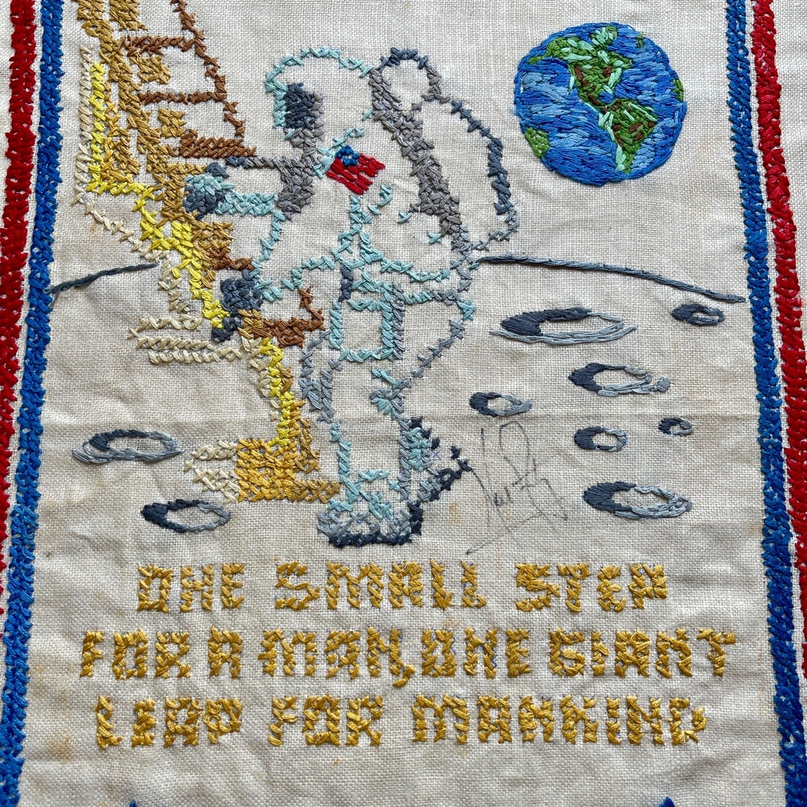 NEIL ARMSTRONG * JSA * Autograph “ONE SMALL STEP” Embroidery Signed * APOLLO 11