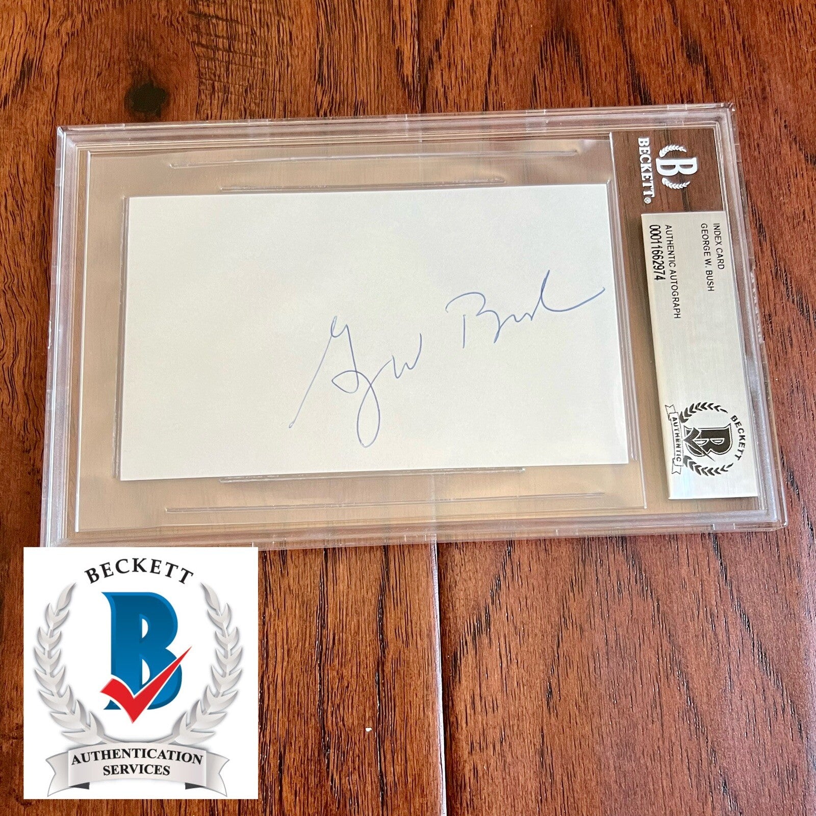 GEORGE W. BUSH * Beckett BAS * Signed Texas Rangers 3x5 Index Card Autograph