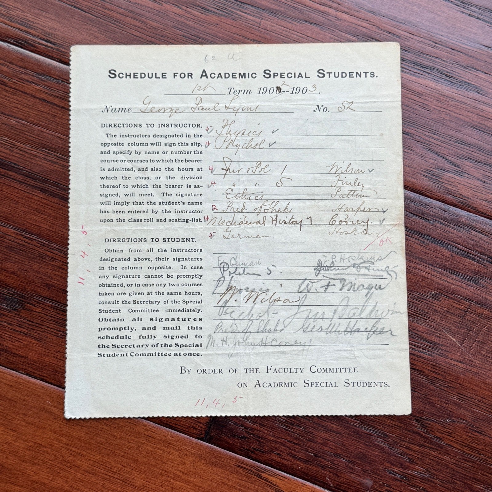 WOODROW WILSON  * JSA * Autograph PRINCETON Academic Schedule SIGNED 2x