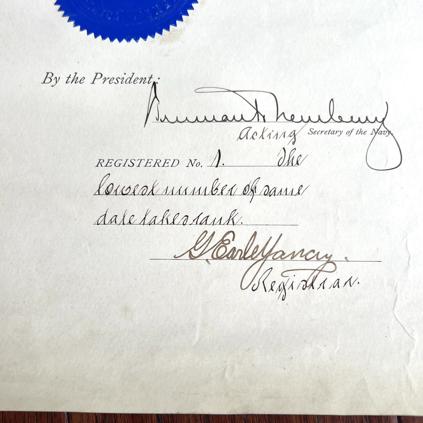 THEODORE ROOSEVELT * PSA* Autograph Document Signed Naval Appointment Teddy