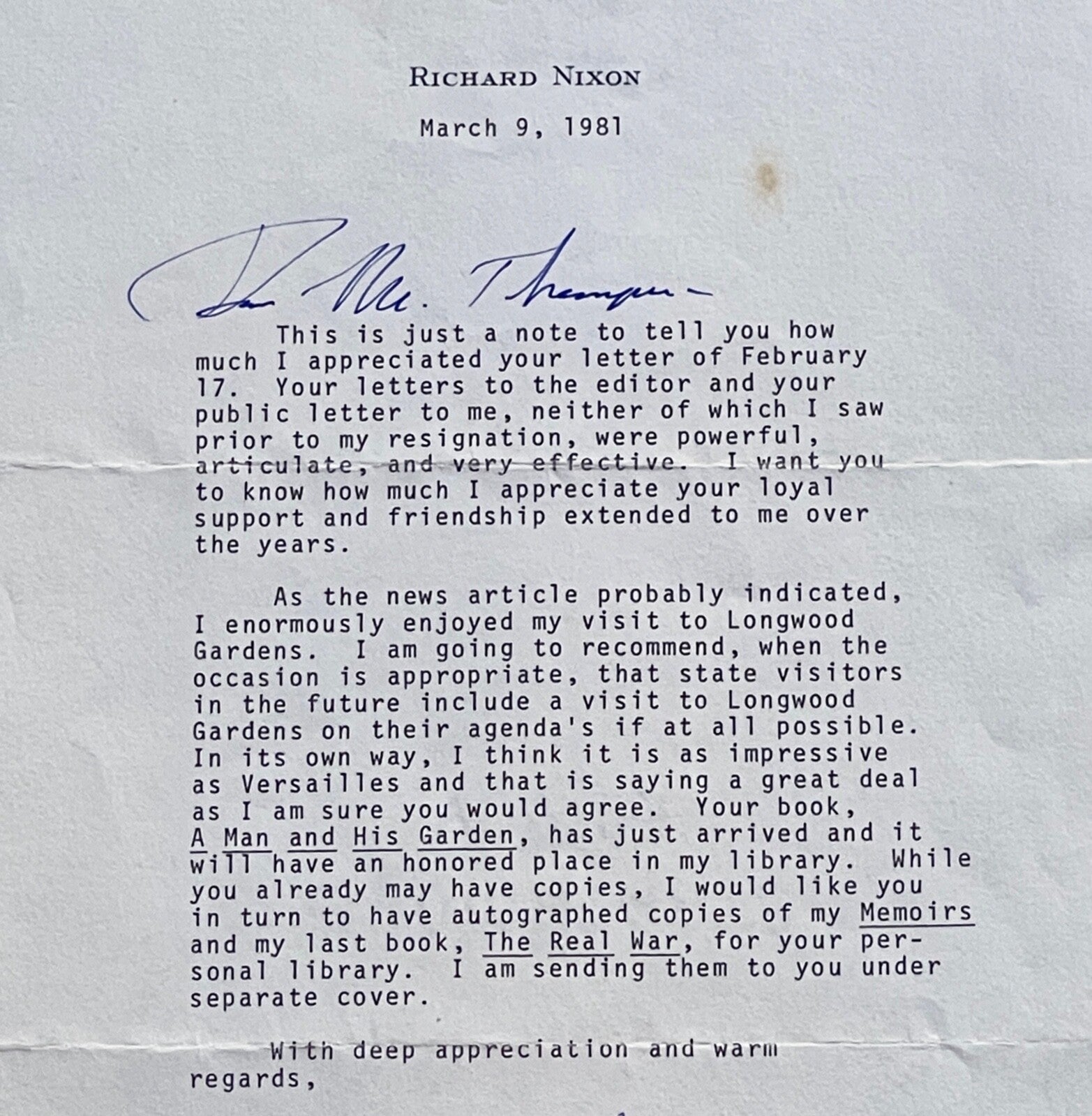 RICHARD NIXON * PSA/DNA Autograph Letter on RESIGNATION & MEMOIRS Signed * 1981