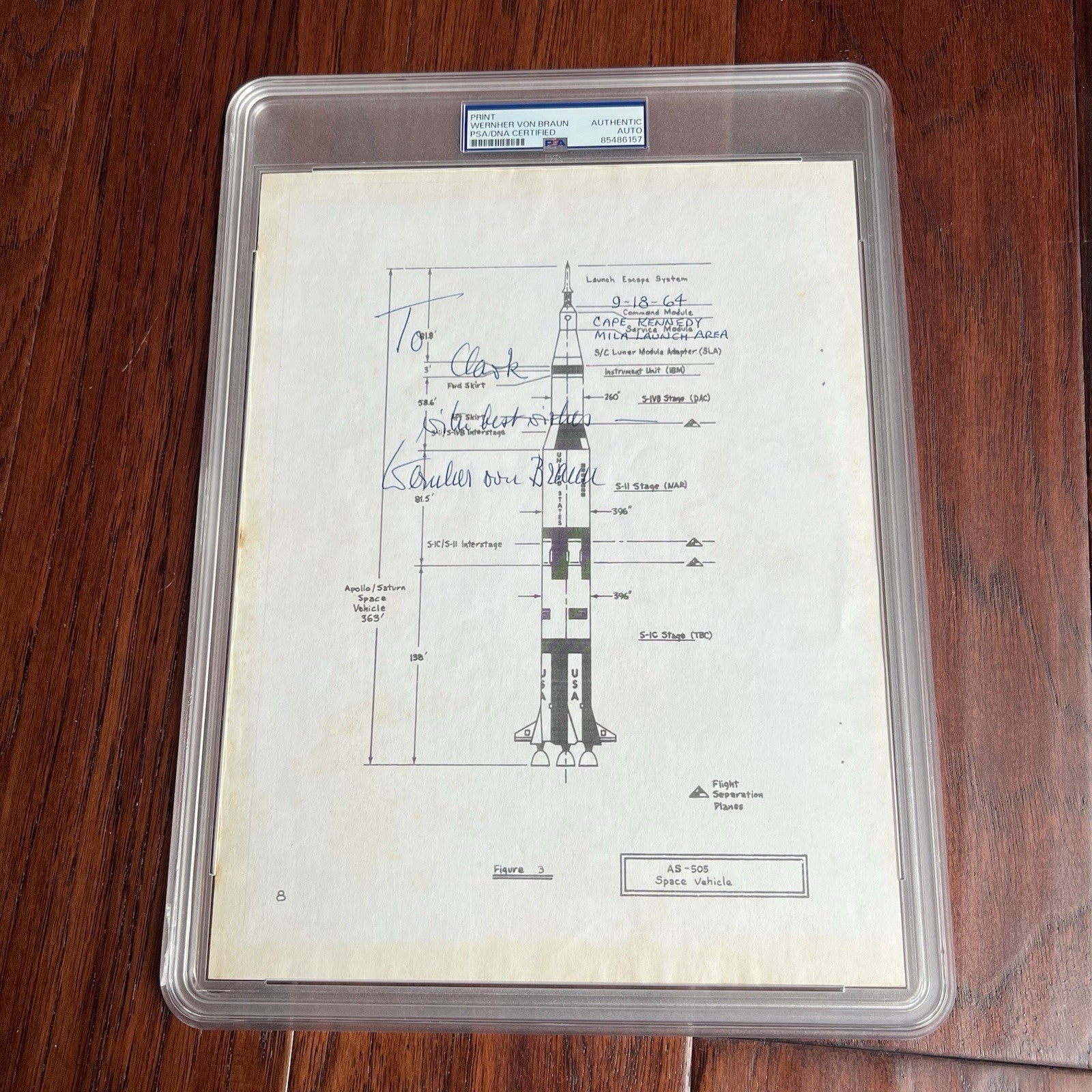 WERNHER VON BRAUN * PSA * Autograph SATURN ROCKET Schematic Signed * Sect'y Def