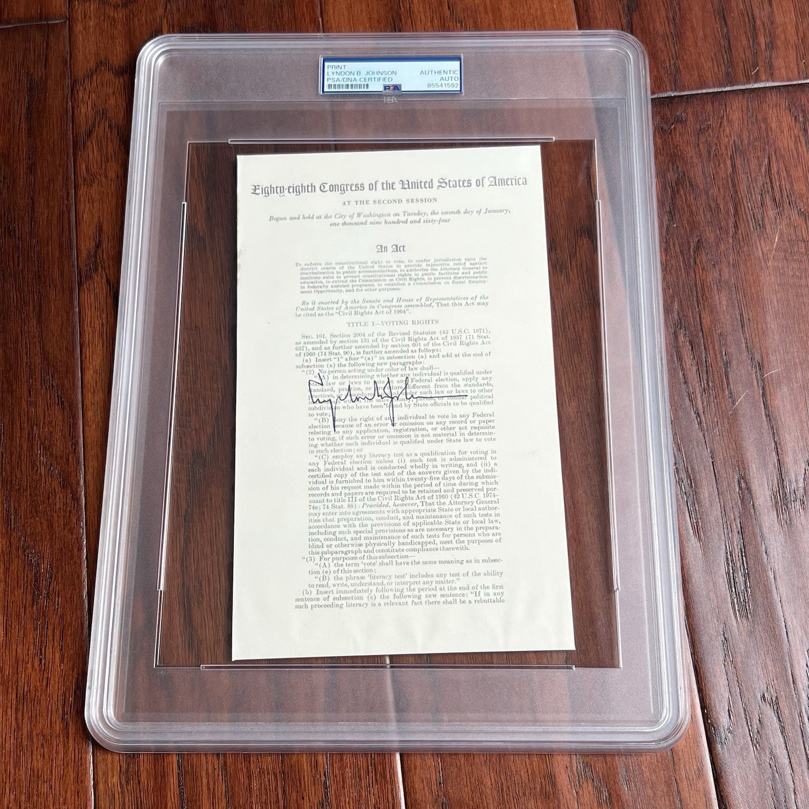 LYNDON B. JOHNSON * PSA/DNA * Autograph CIVIL RIGHTS ACT Souvenir Signed
