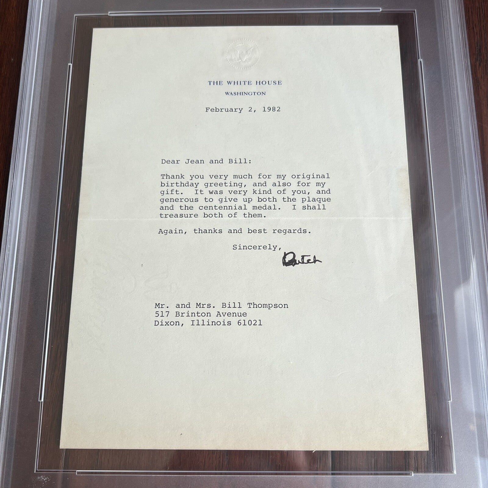 RONALD REAGAN * PSA * Autograph White House Letter Signed Dutch As President