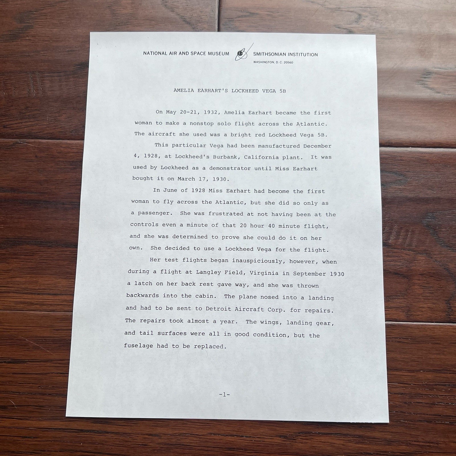 AMELIA EARHART * Original LARGE Flown Vega 5B Fabric Ex Smithsonian Institution