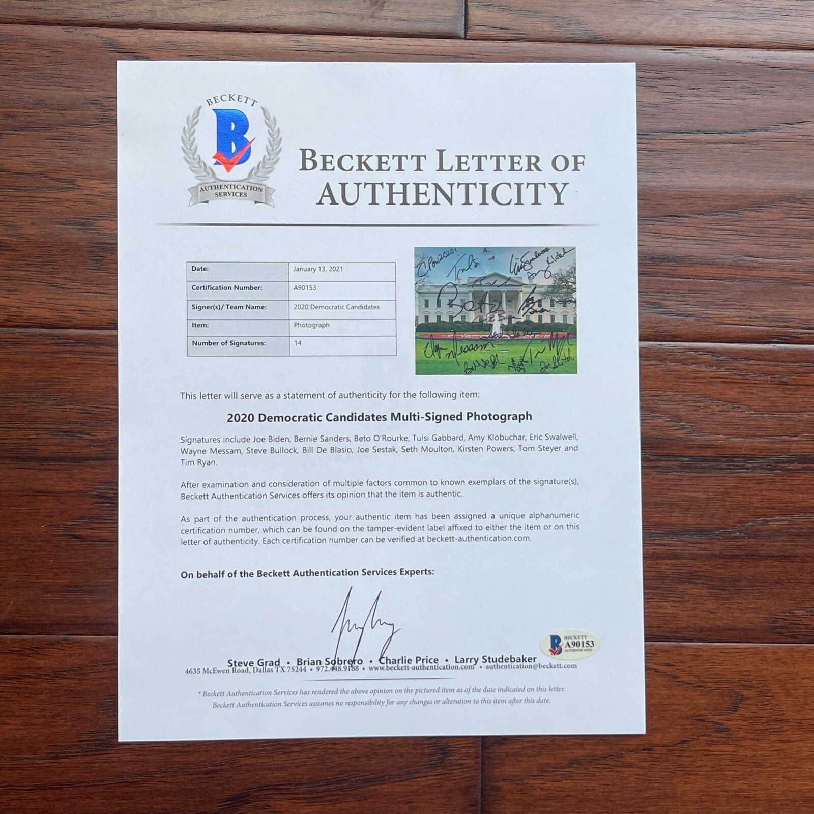 JOE BIDEN & KAMALA HARRIS * BAS * Autograph WHITE HOUSE Photo Signed * Buttigieg