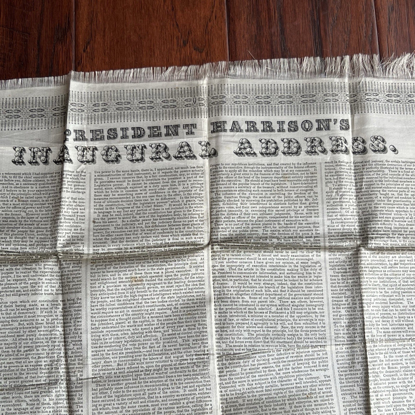 WILLIAM HENRY HARRISON * Silk Printed Broadside of Inaugural Address Ephemera