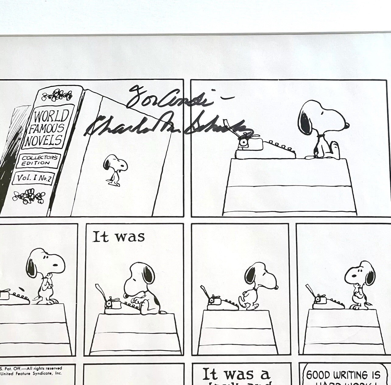 CHARLES M SCHULZ * PSA * Autograph SNOOPY "Good Writing" Peanuts XL Strip Signed