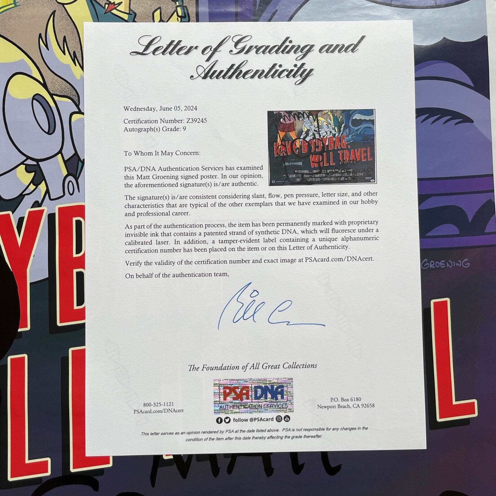 MATT GROENING * PSA Mint 9 * XL "Bart Simpson" Autograph Sketch Signed * Drawing