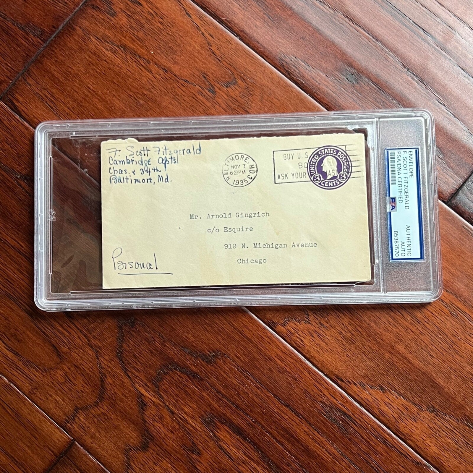 F. SCOTT FITZGERALD * PSA * Autograph Handwritten Envelope Signed and Addressed