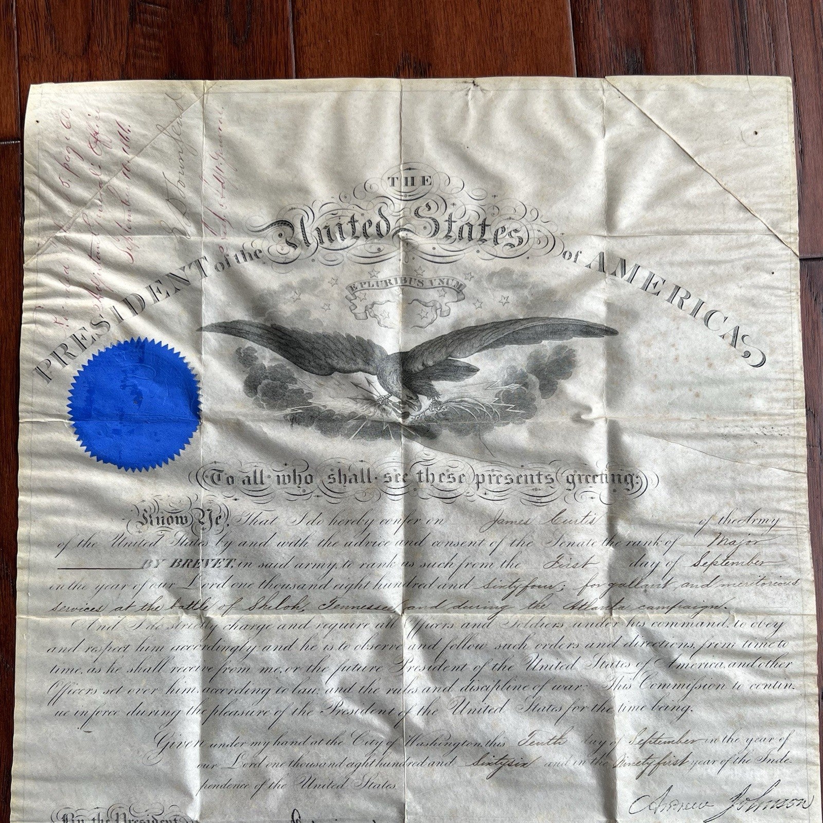 ANDREW JOHNSON & EDWIN STANTON  Stamped Signatures Military Appointment “Signed”