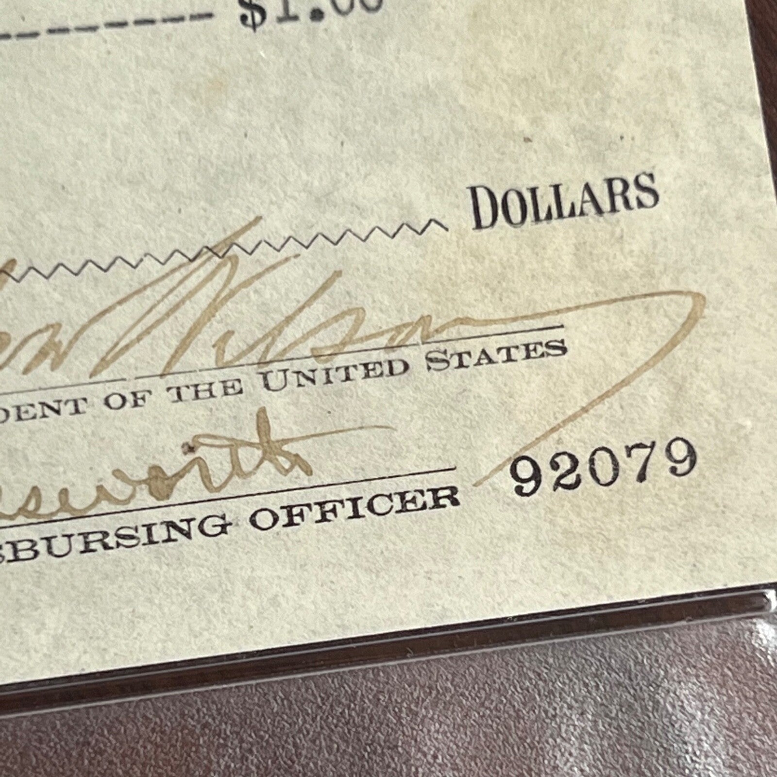 WOODROW WILSON * Autograph Symbolic WWI $1 CHECK Signed as POTUS * Dollar