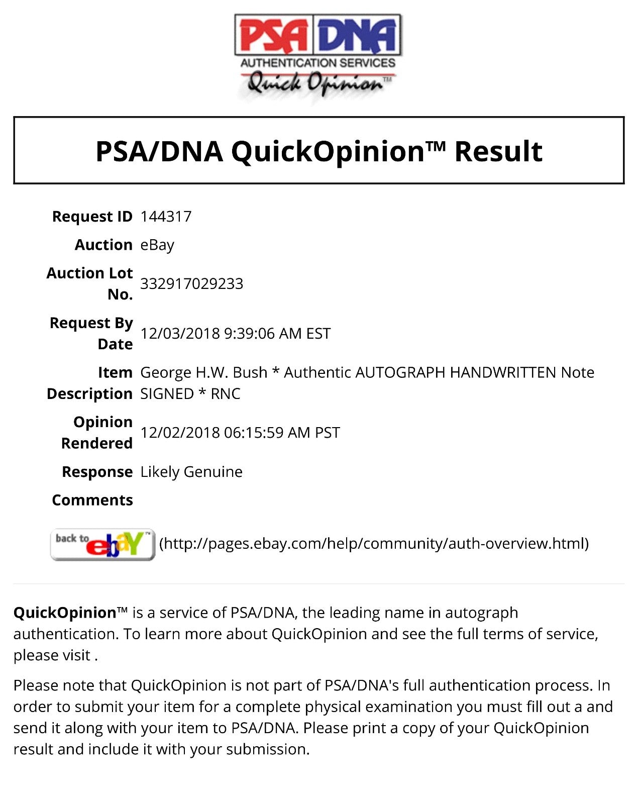 George HW Bush * PSA/DNA * Authentic AUTOGRAPH HANDWRITTEN Note SIGNED * RNC