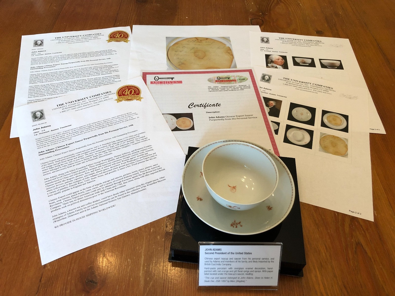 JOHN ADAMS * Personally OWNED & USED Teacup & Saucer * Boston Tea Party