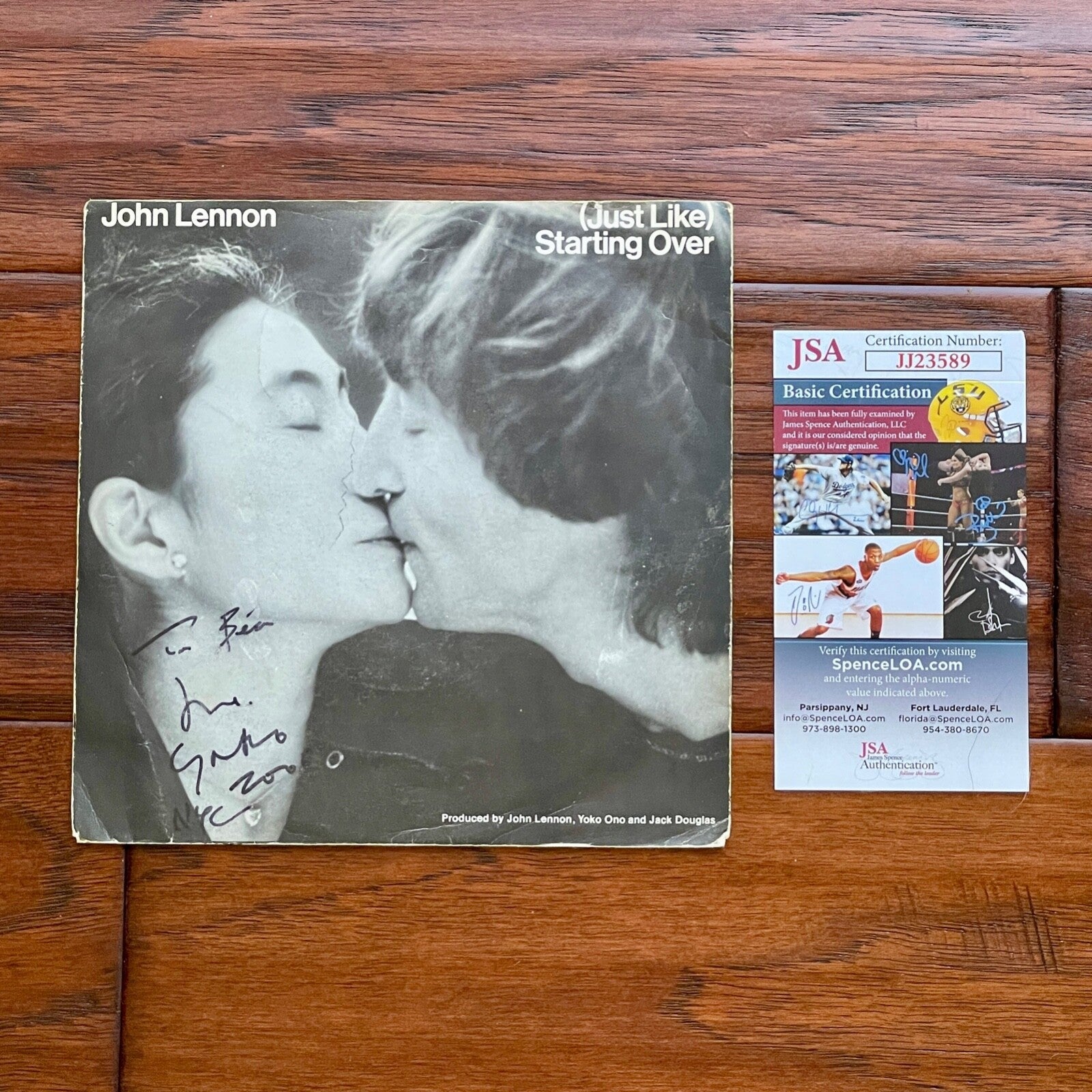 YOKO ONO * JSA * Autograph "STARTING OVER" 45 RPM Signed * Lennon DOUBLE FANTASY
