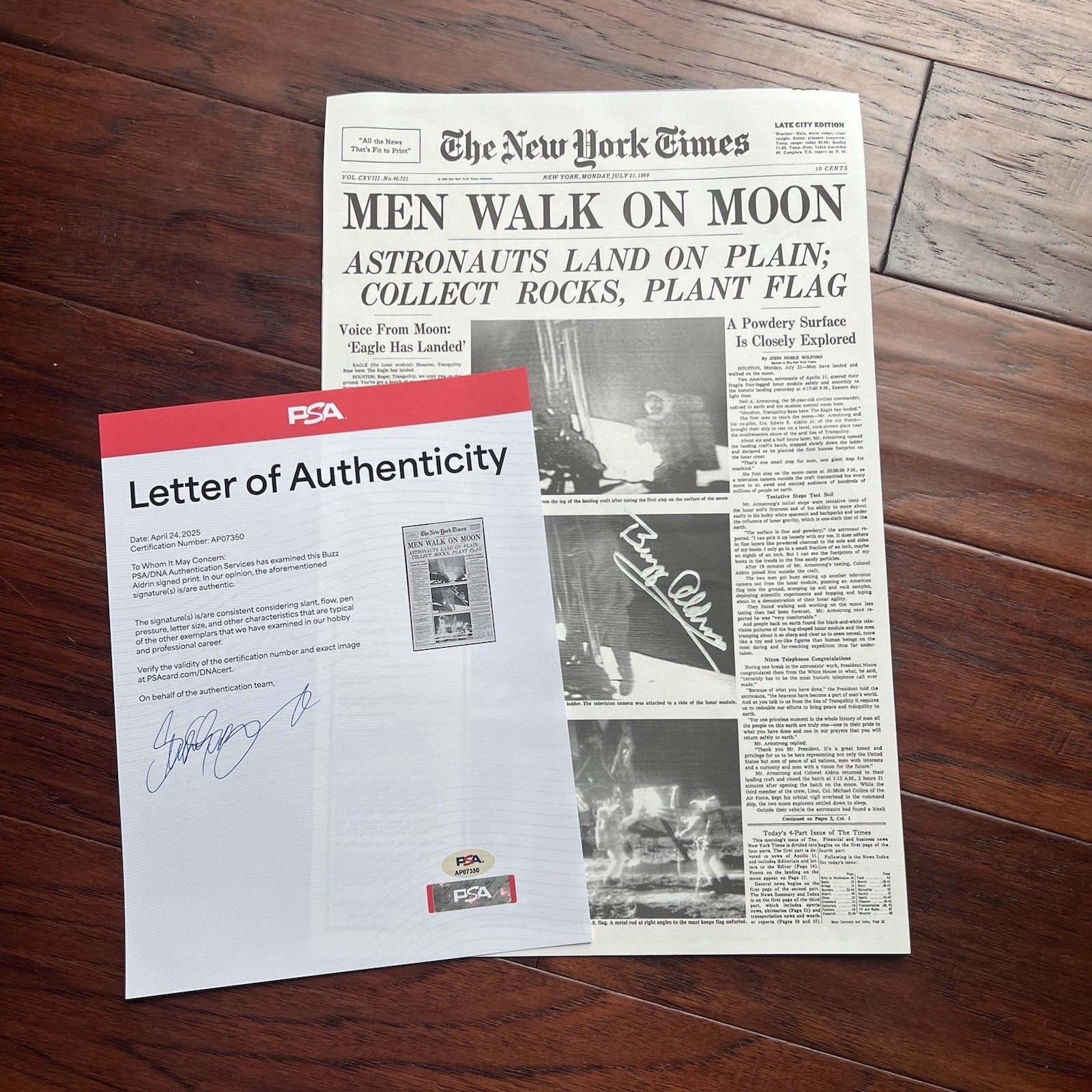 BUZZ ALDRIN * PSA * Signed New York Times Front Page Apollo 11 Autograph Poster