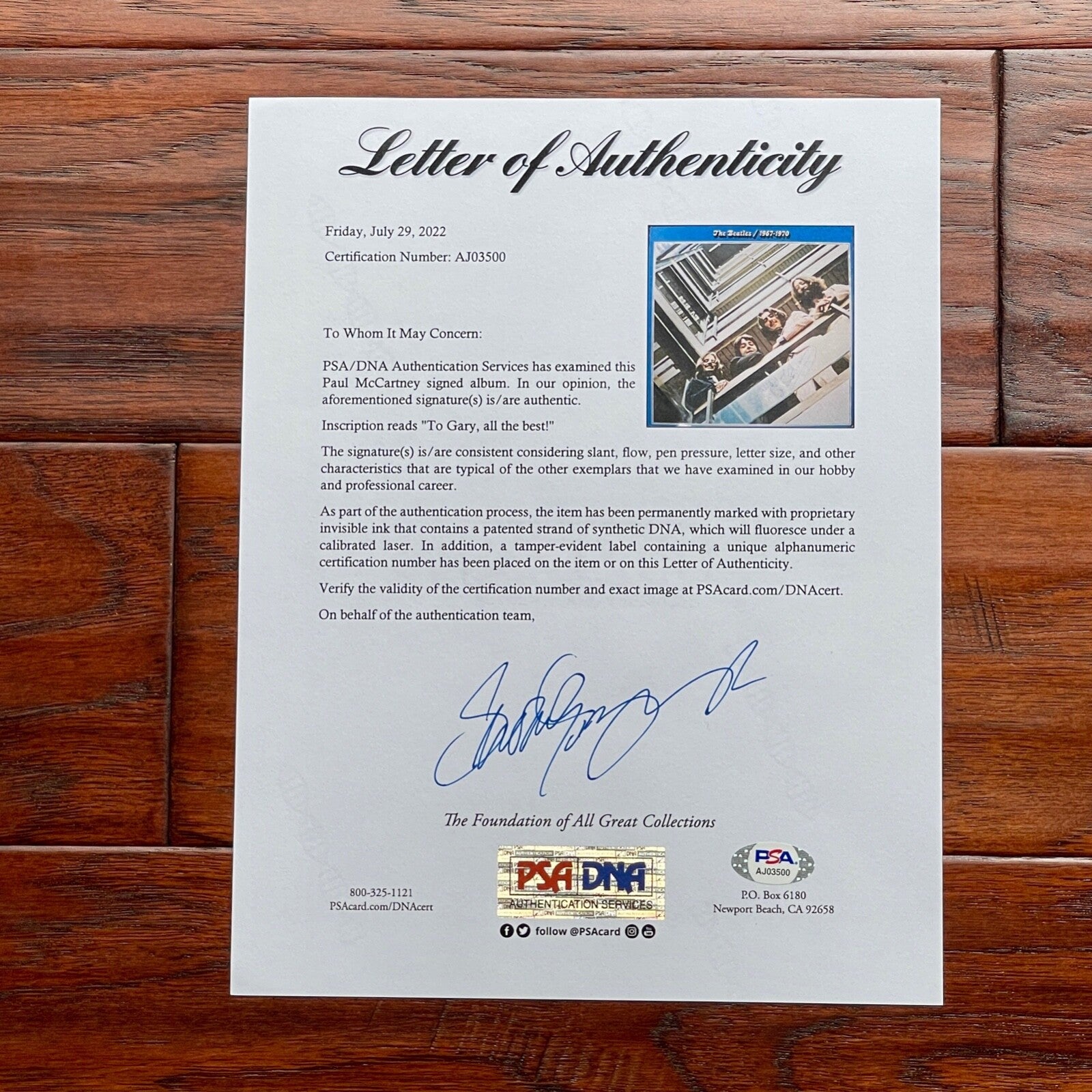 PAUL McCARTNEY * PSA *  Autograph BEATLES 1967-1970 LP Blue Vinyl Album SIGNED