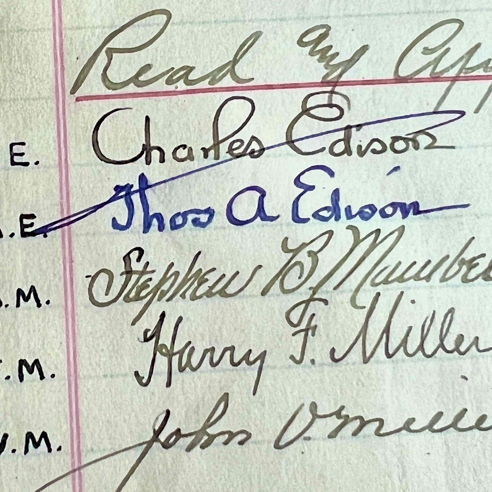 THOMAS EDISON * JSA LOA * AUTOGRAPH 1917 World War 1 Experiments Minutes SIGNED