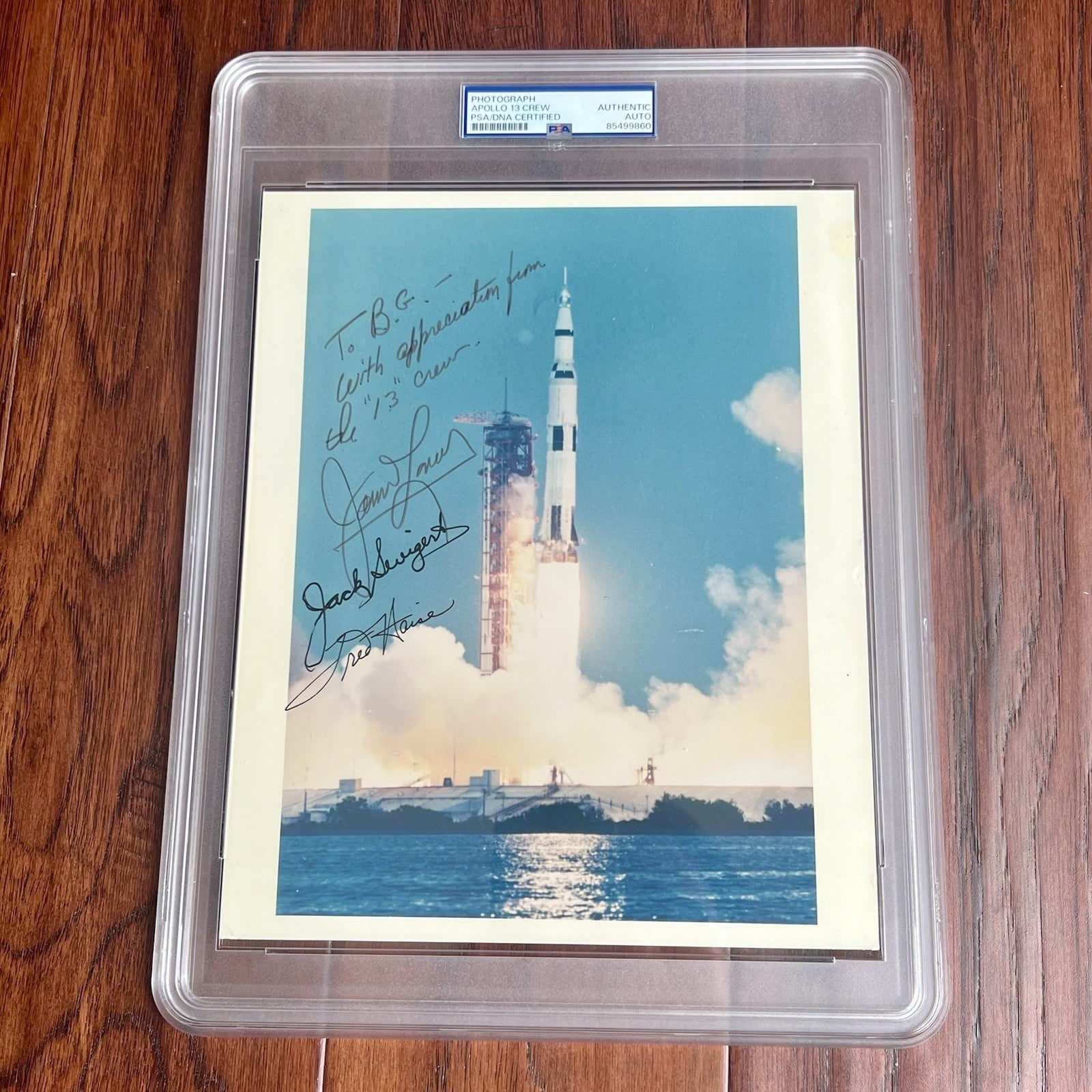 APOLLO 13 * PSA * Crew AUTOGRAPH Launch Photo SIGNED * LOVELL HAISE JACK SWIGERT