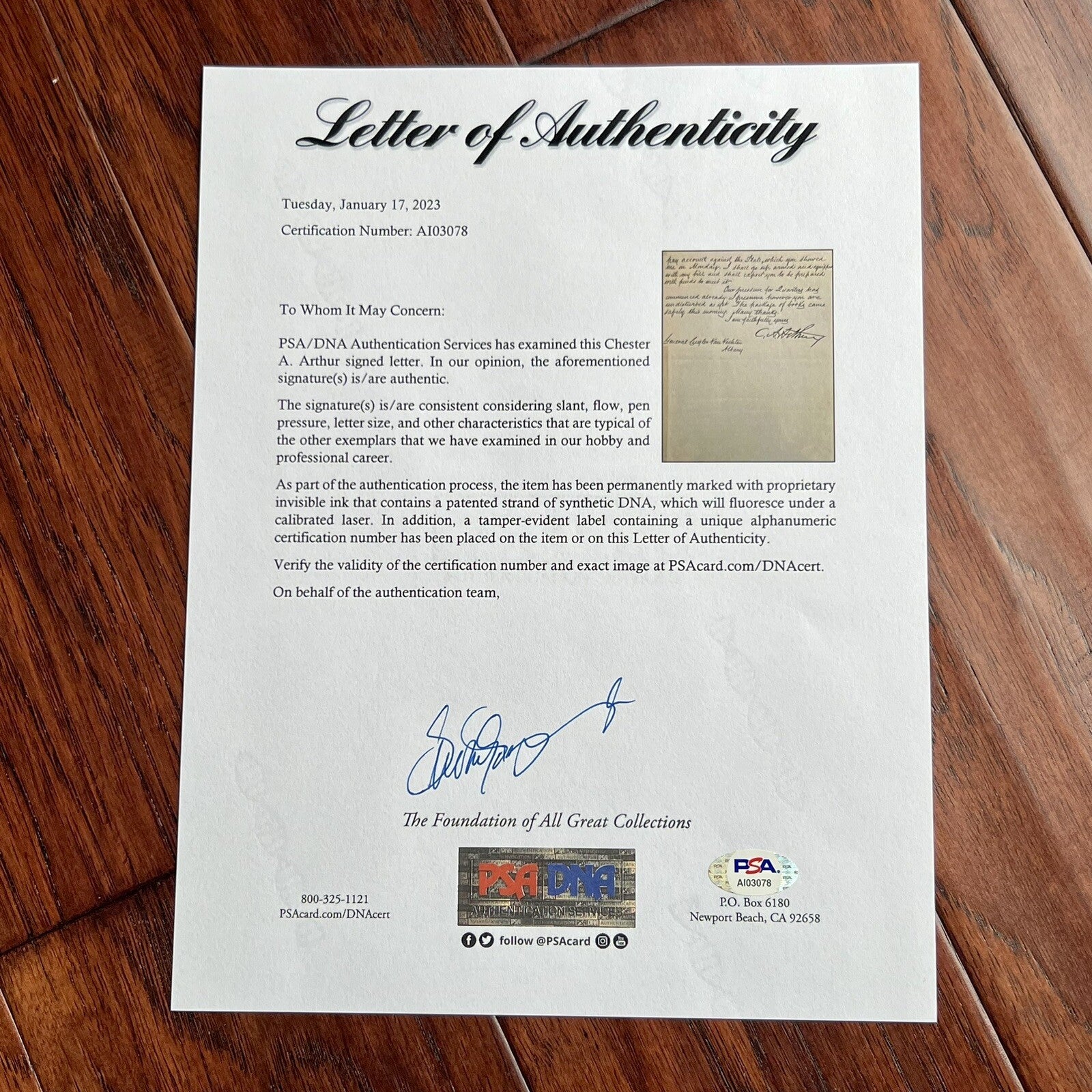 CHESTER ARTHUR * PSA/DNA * Autograph Civil War Report Raising 25k Troops Signed