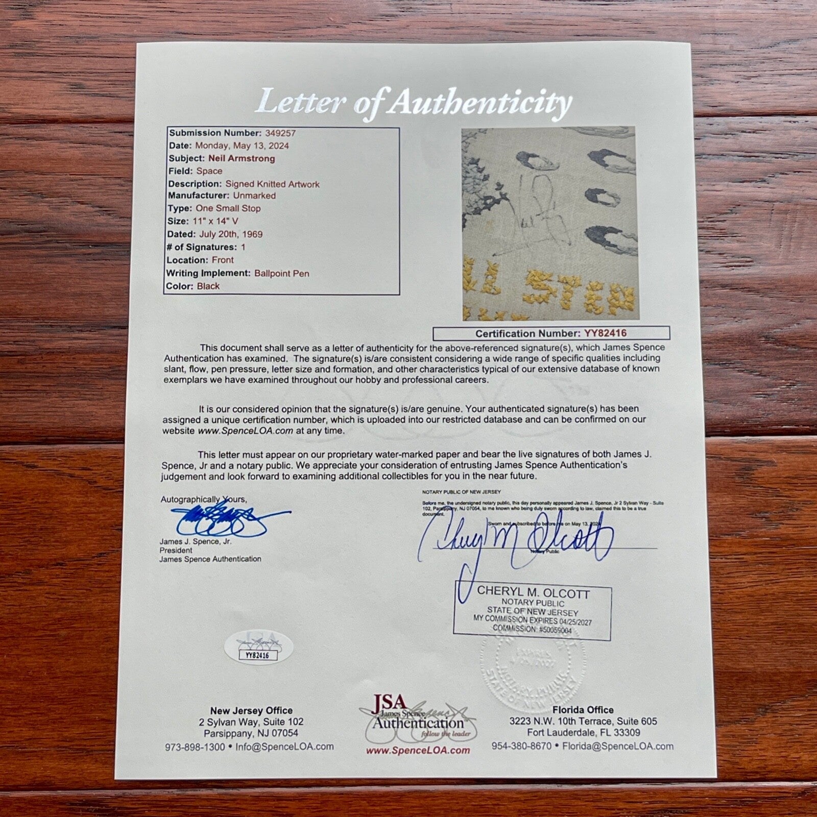 NEIL ARMSTRONG * JSA * Autograph “ONE SMALL STEP” Embroidery Signed * APOLLO 11