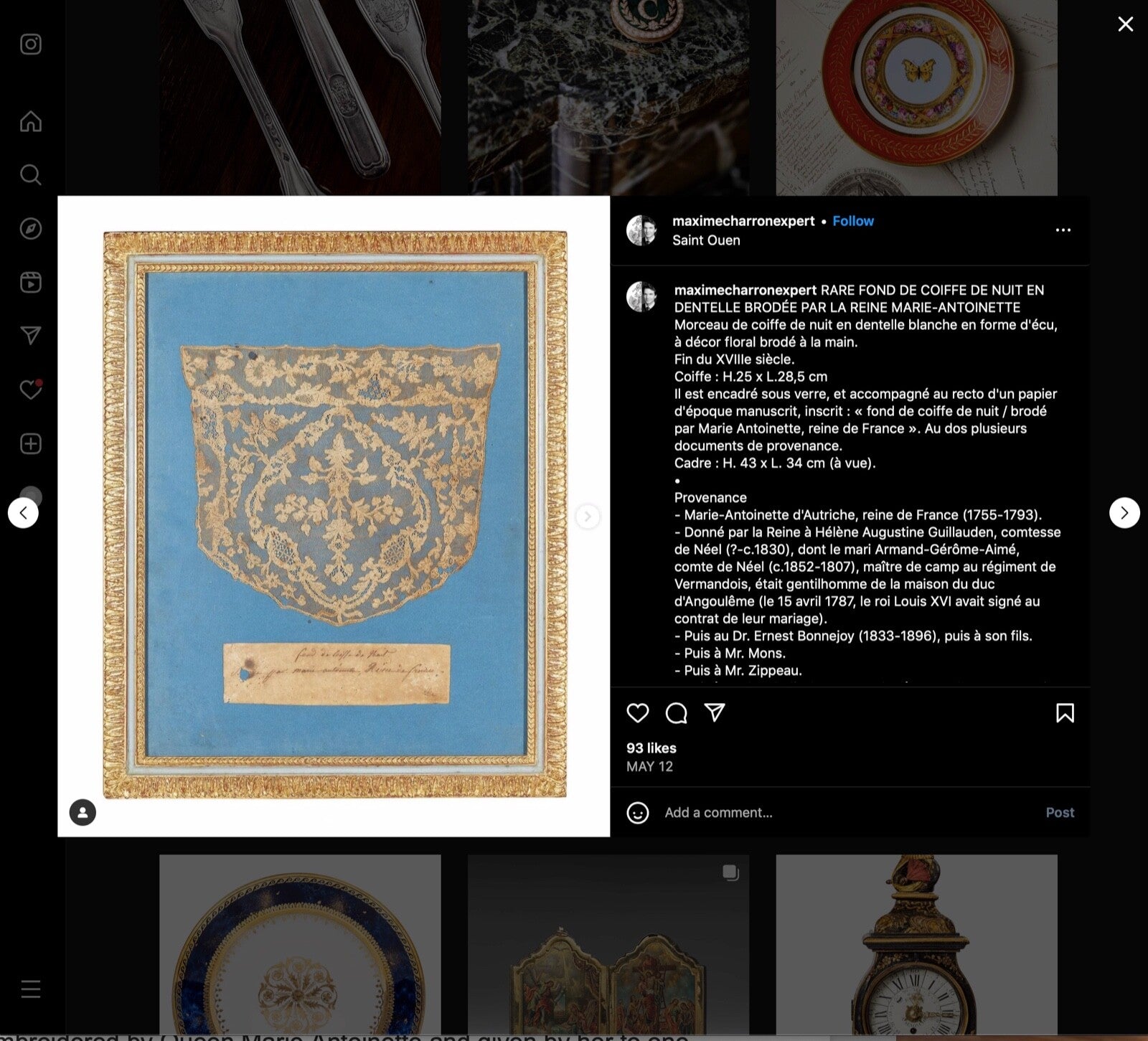 MARIE ANTOINETTE * Lace Nightcap Hand Embroidered By Her Exhibited at Versailles