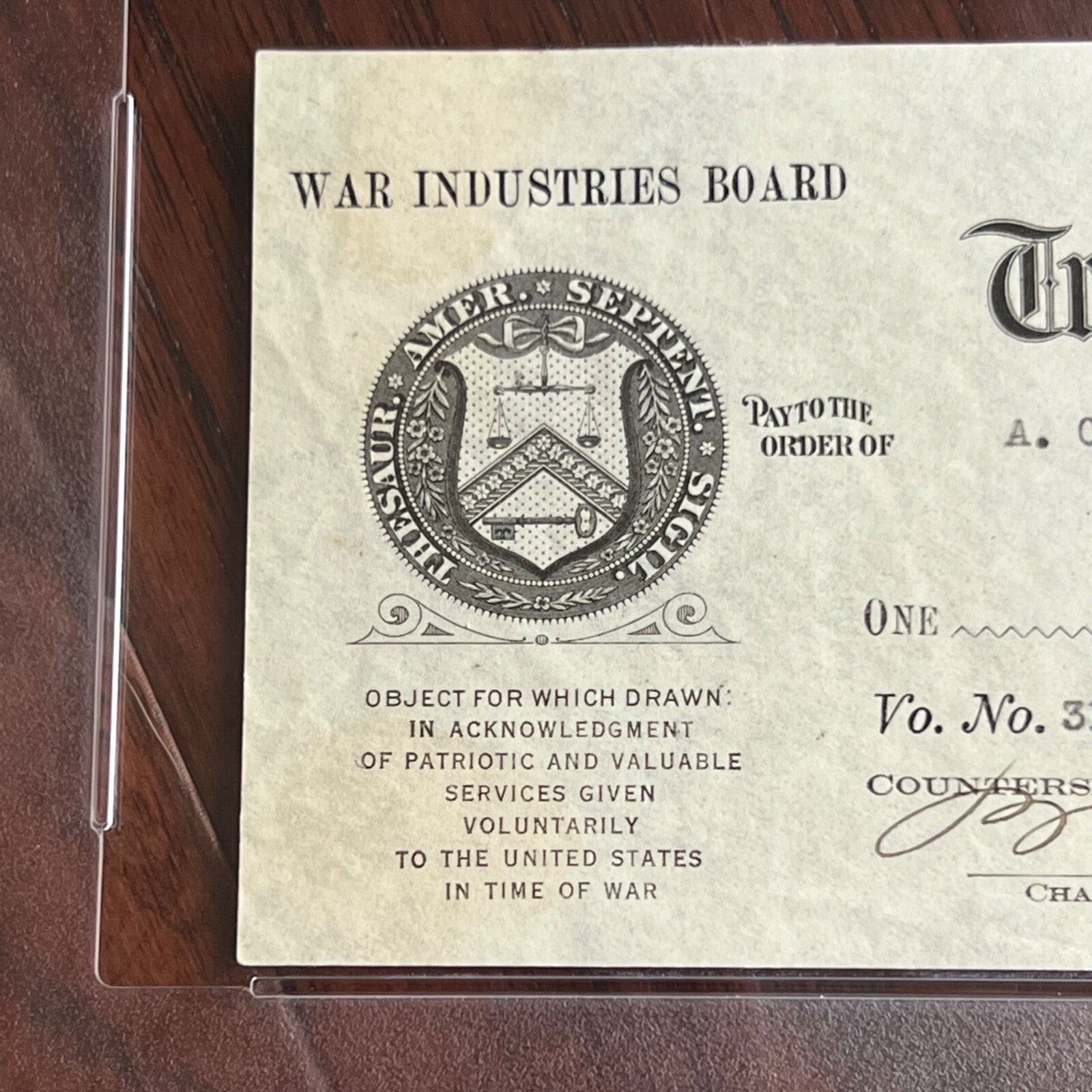 WOODROW WILSON * Autograph Symbolic WWI $1 CHECK Signed as POTUS * Dollar