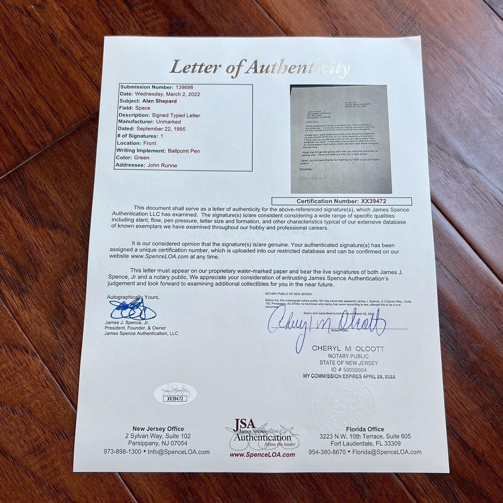 ALAN SHEPARD * JSA * Signed Letter RE: Golf Autograph * Astronaut Signature NASA